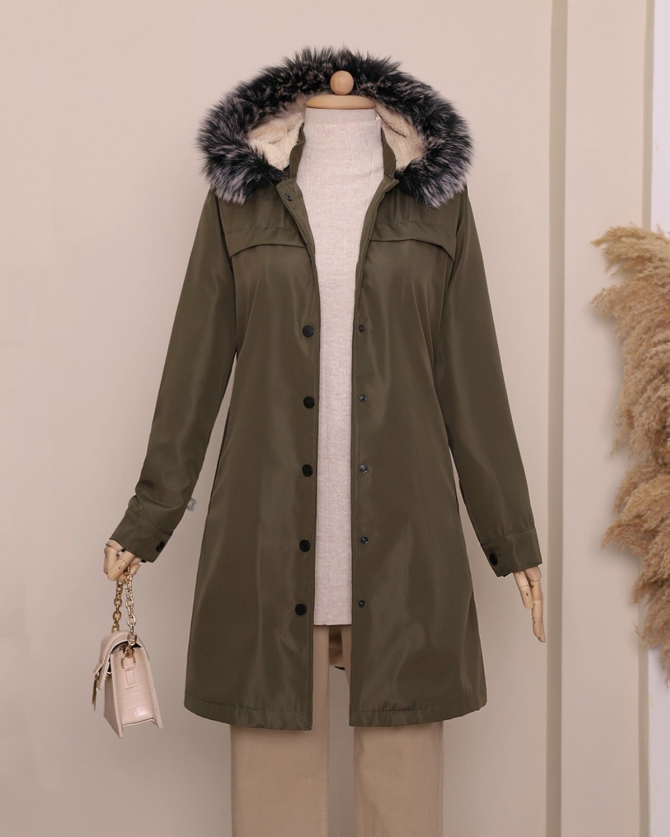 Snap-Front Hooded Short Coat with Pockets - Camouflage - Podyumplus - by Peralane - photo 3