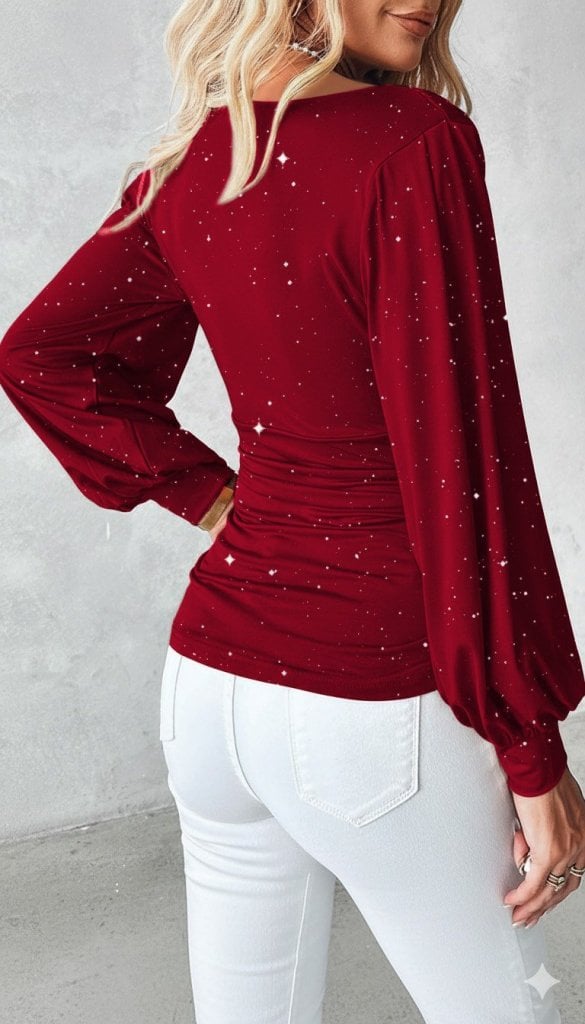 Women's Long Sleeve Deep V-Neck Star Print Blouse - Janes - by Peralane - photo 3