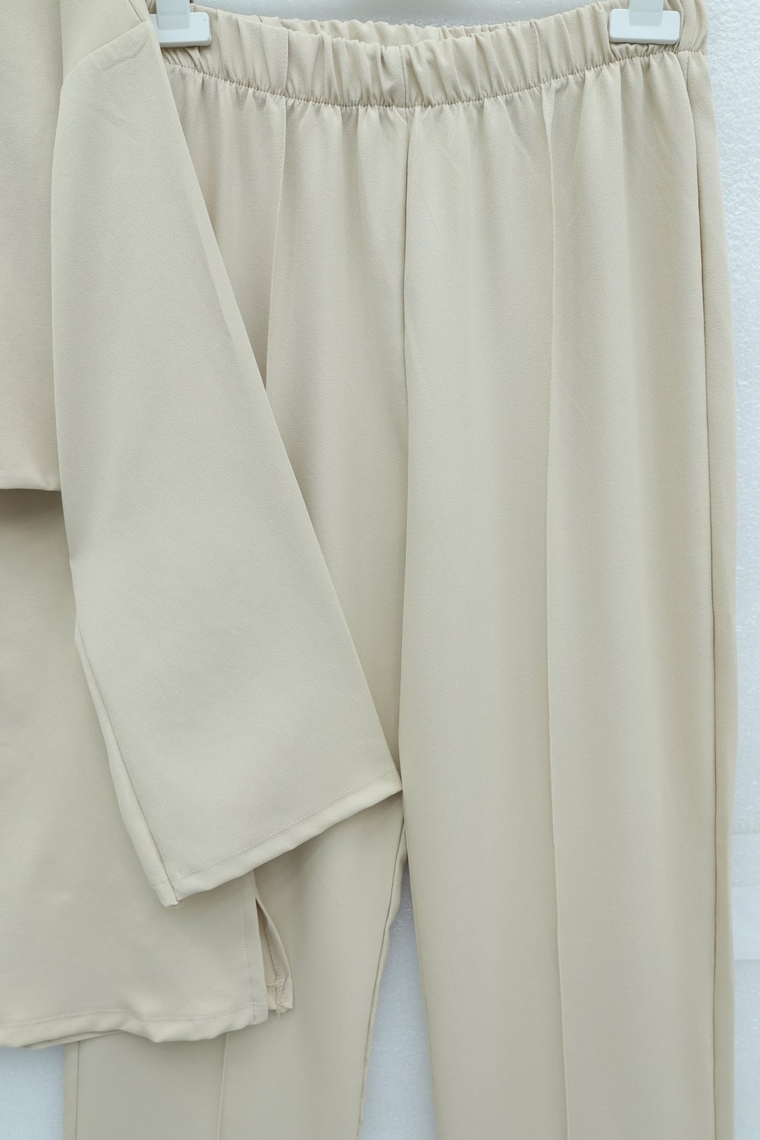 Beige Wrap Top and Straight-Leg Trousers Two-Piece Set - Podyumplus - by Peralane - photo 3