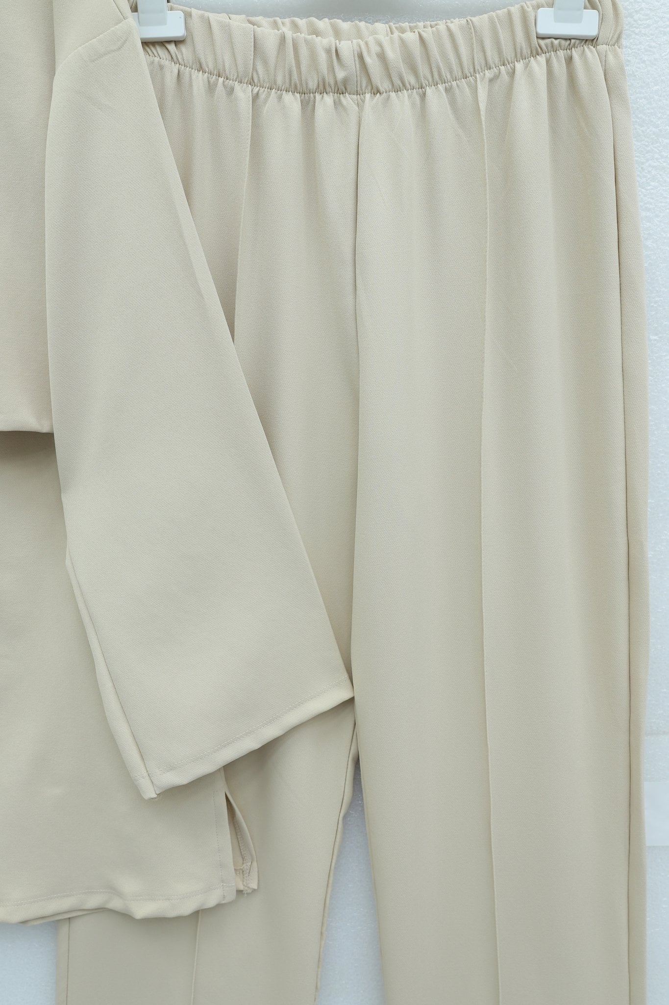 Beige Wrap Top and Straight-Leg Trousers Two-Piece Set - Podyumplus - by Peralane - photo 3