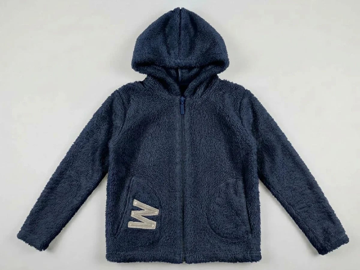 Navy Blue Zip-Up Hooded Fleece Jacket for Girls - Mensis - by Peralane