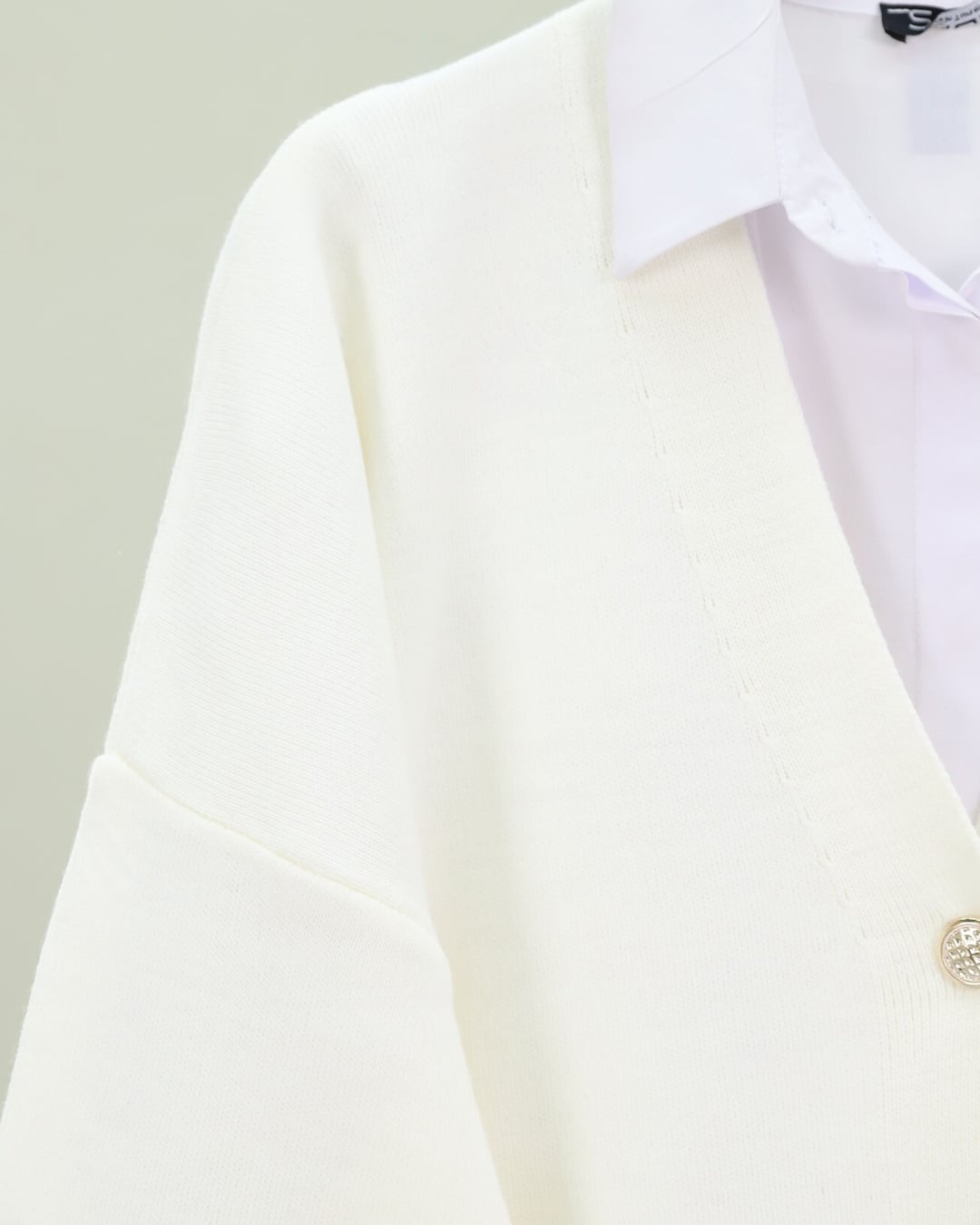 Oversize V-Neck Button Cardigan - Ecru - Podyumplus - by Peralane - photo 3
