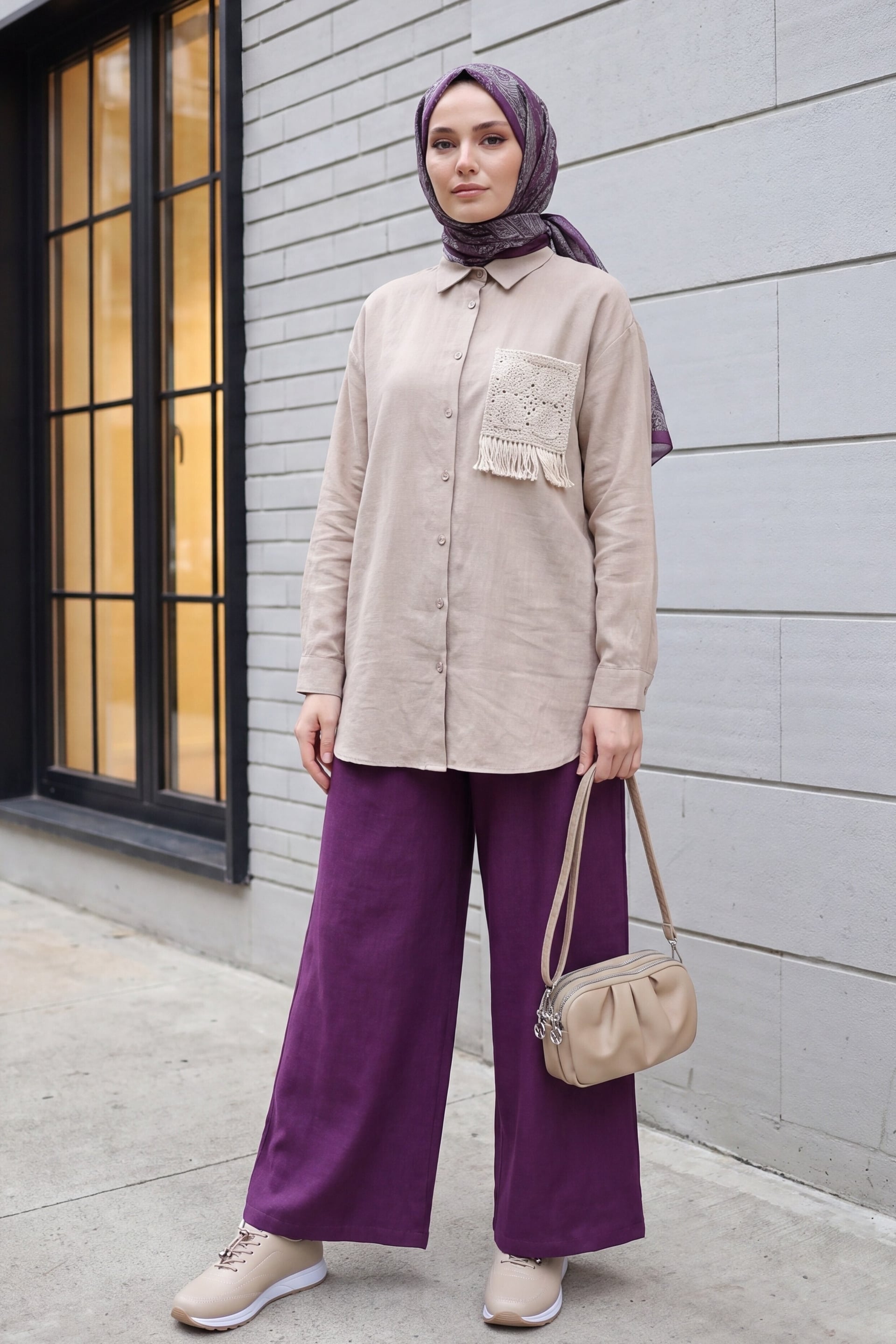 Wide-Leg Pleated Elasticated Waist Trousers in Deep Purple - Podyumplus - by Peralane - photo 5
