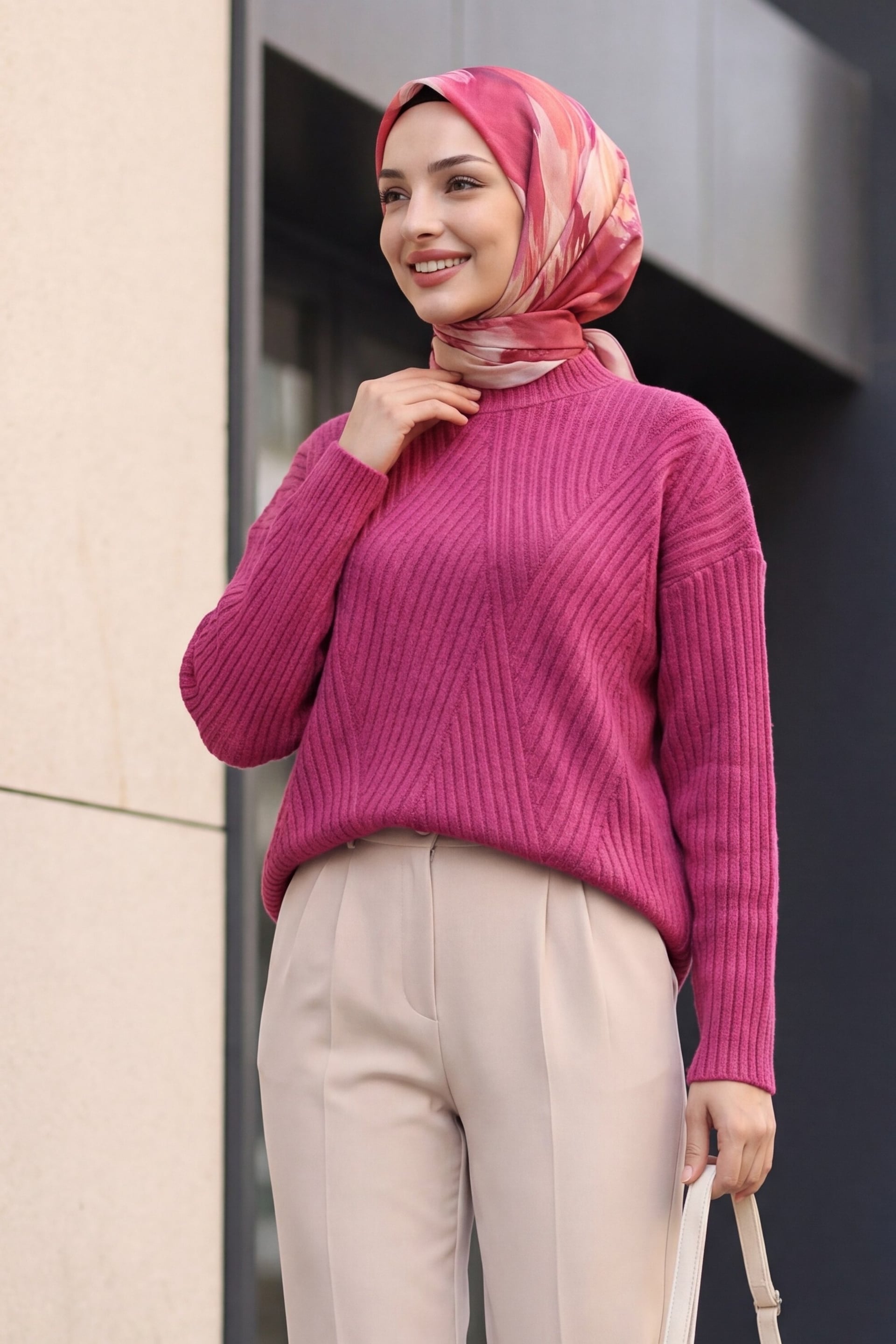 Fuchsia Diamond Pattern Knit Tunic - Podyumplus - by Peralane - photo 3
