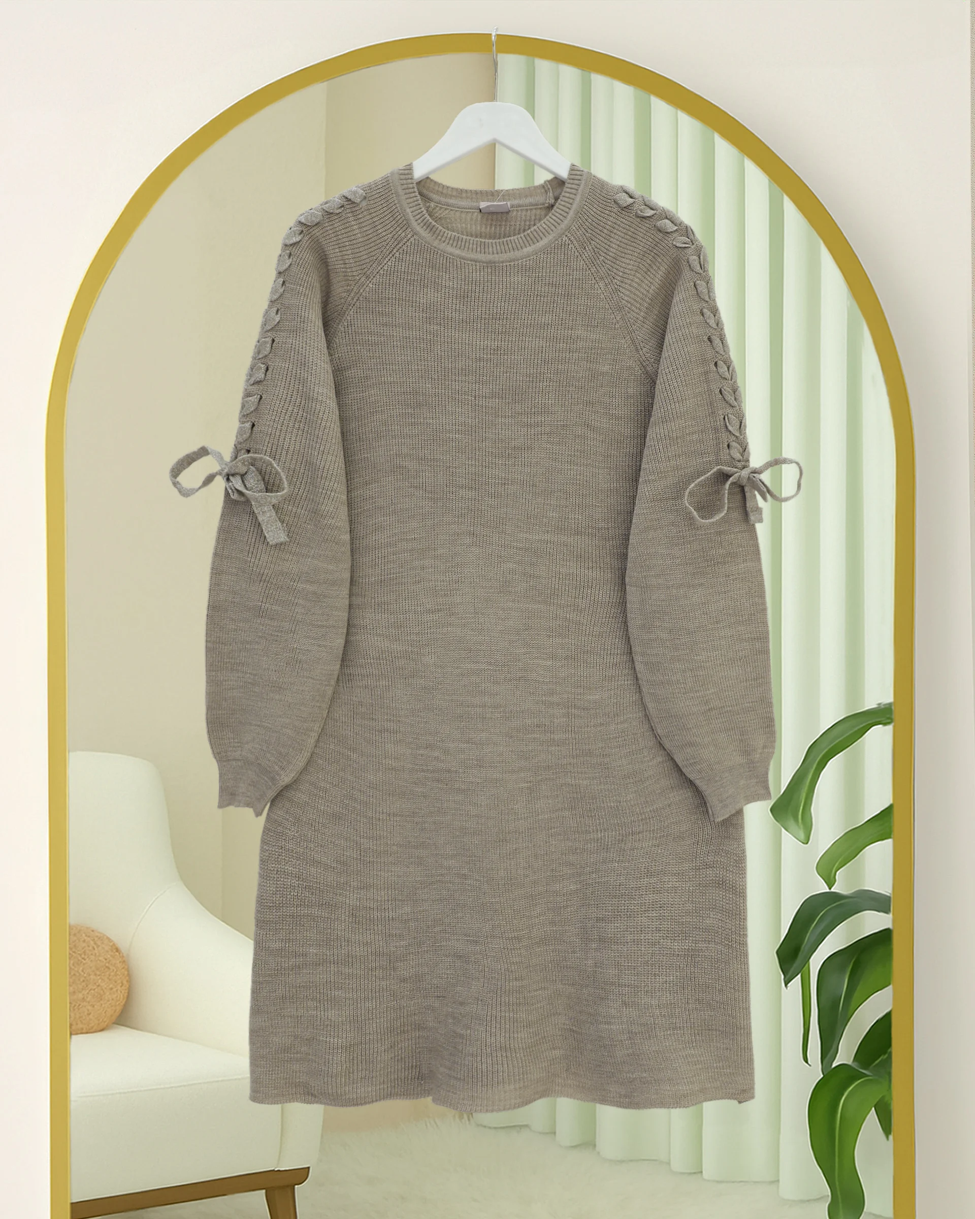 Shoulder Braided Slouchy Knit Tunic - Earth - Podyumplus - by Peralane - photo 2