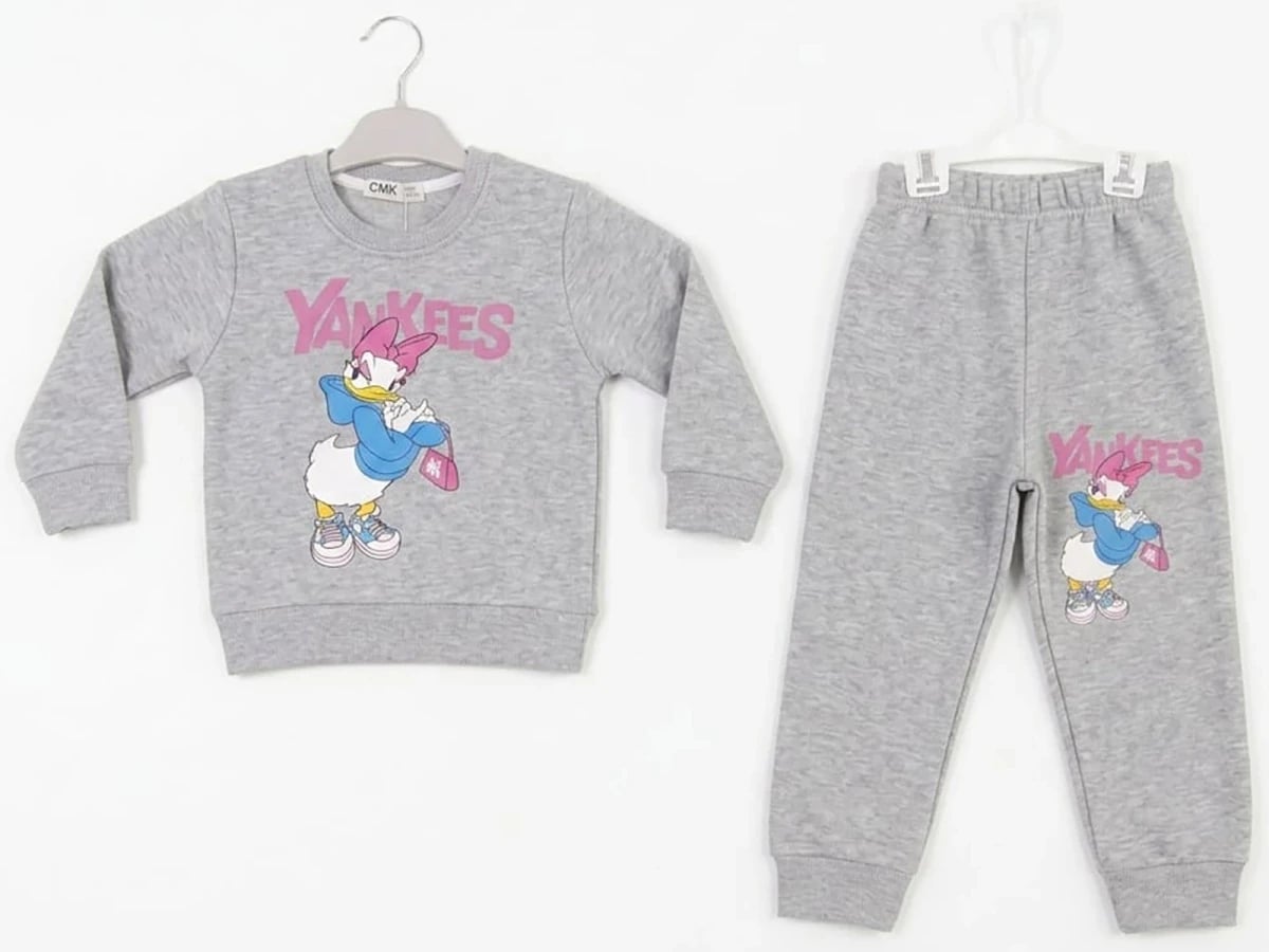 Girls' Grey Daisy Duck Print Fleece Sweatshirt and Trousers Set - CMK - by Peralane