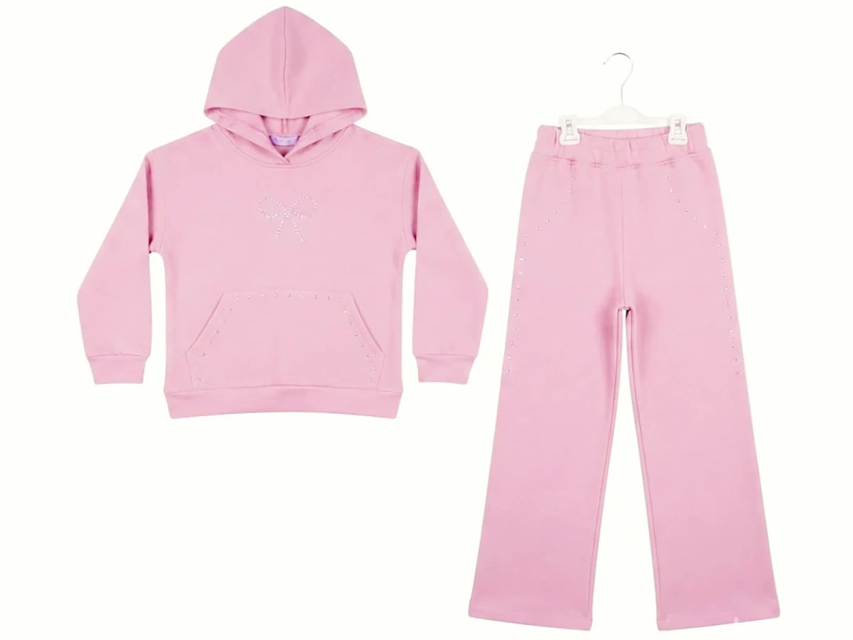 Girls' Pink Hooded Sweatshirt and Wide-Leg Pants Tracksuit Set - CMK - by Peralane