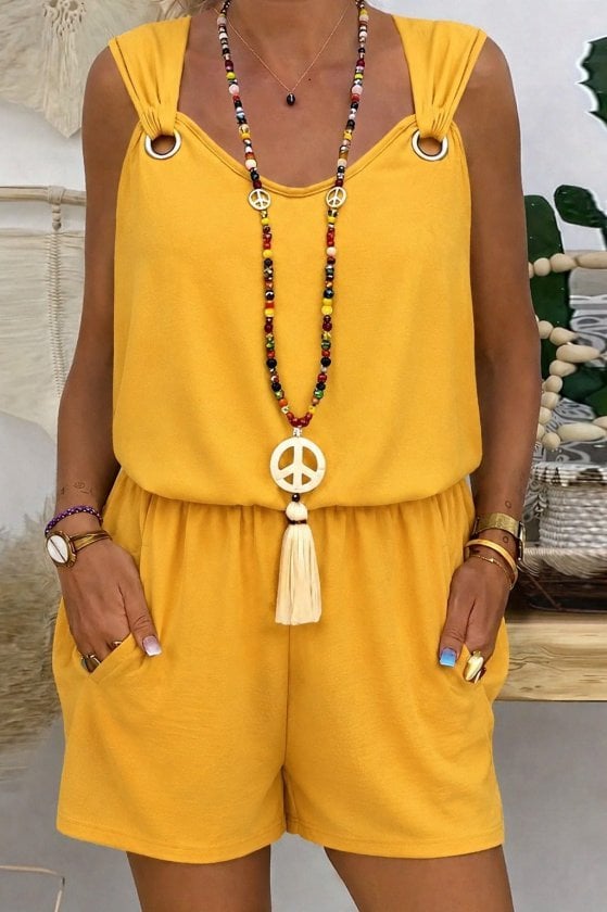 Women's Sleeveless V-Neck Blouse and Shorts Two-Piece Set with Eyelet Detail - Janes - by Peralane