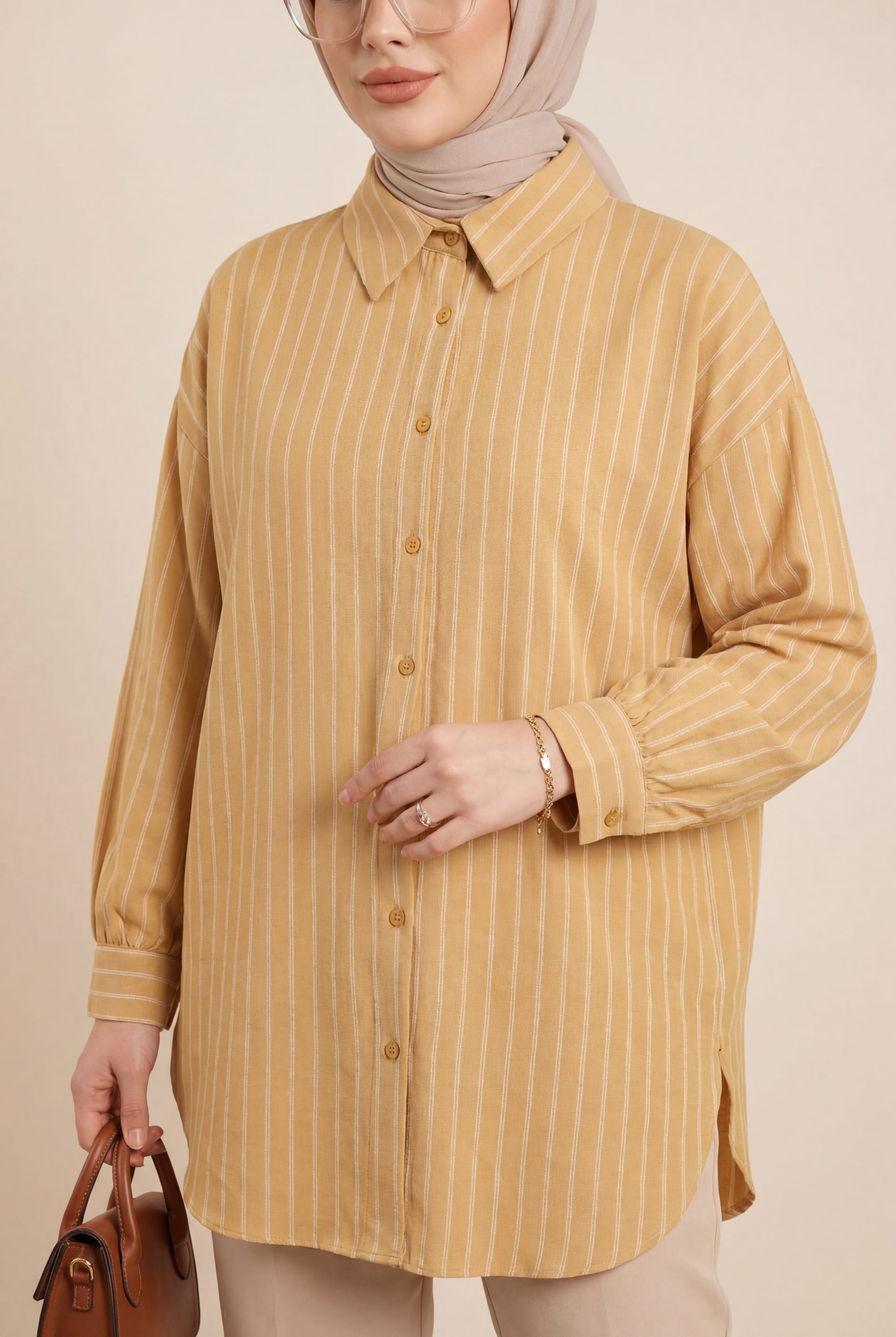 Striped Slit Relaxed Linda Blouse - Mustard - Podyumplus - by Peralane - photo 6