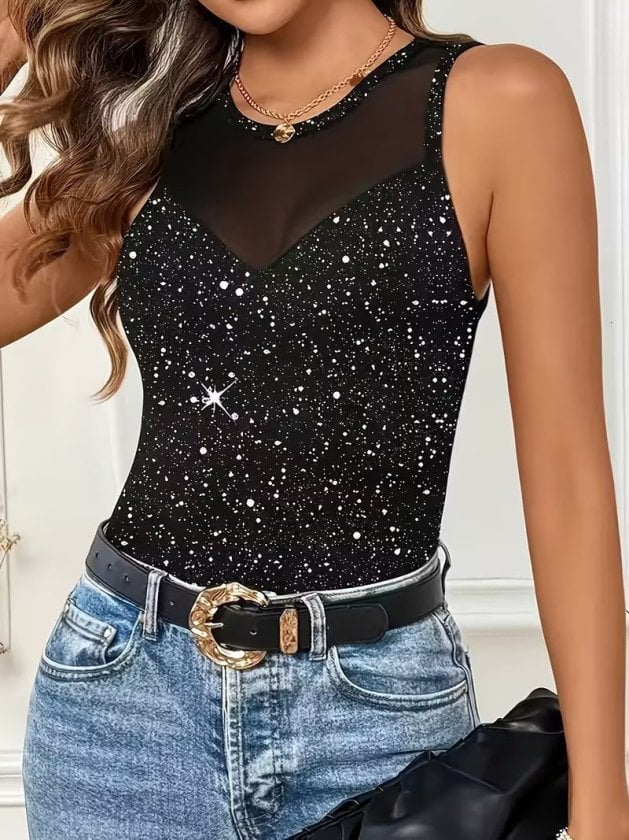 Women's Sleeveless Mesh and Stone Detail Bodysuit - Janes - by Peralane - photo 3