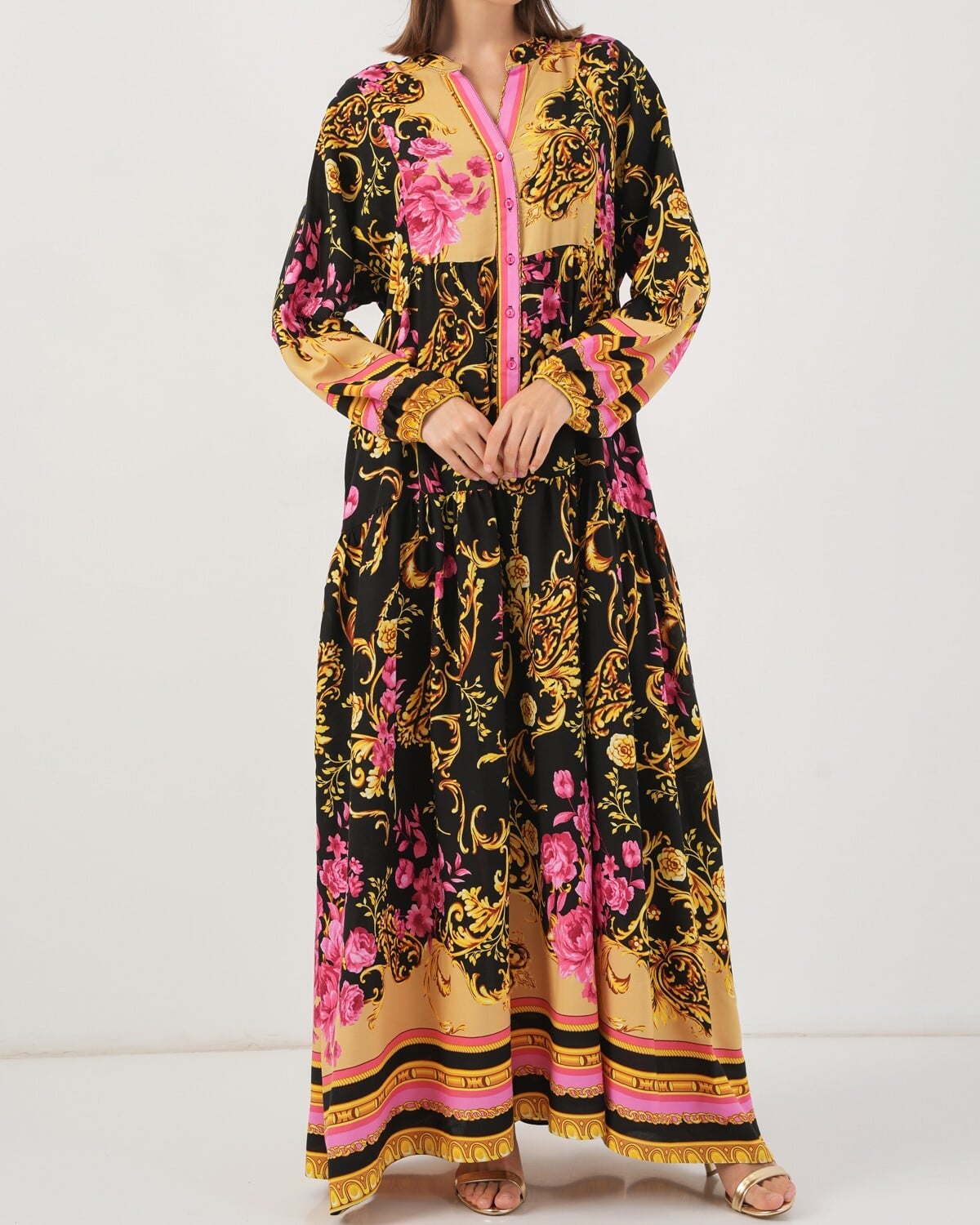 Women's Patterned Long Modest Dress with Headscarf Set - B.Yellow - Bigdart - by Peralane - photo 5