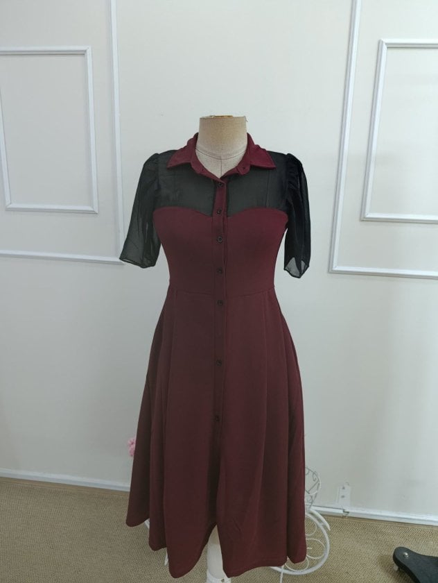 Women's Short Sleeve Collared Button-Front Midi Crepe Dress - Janes - by Peralane - photo 4