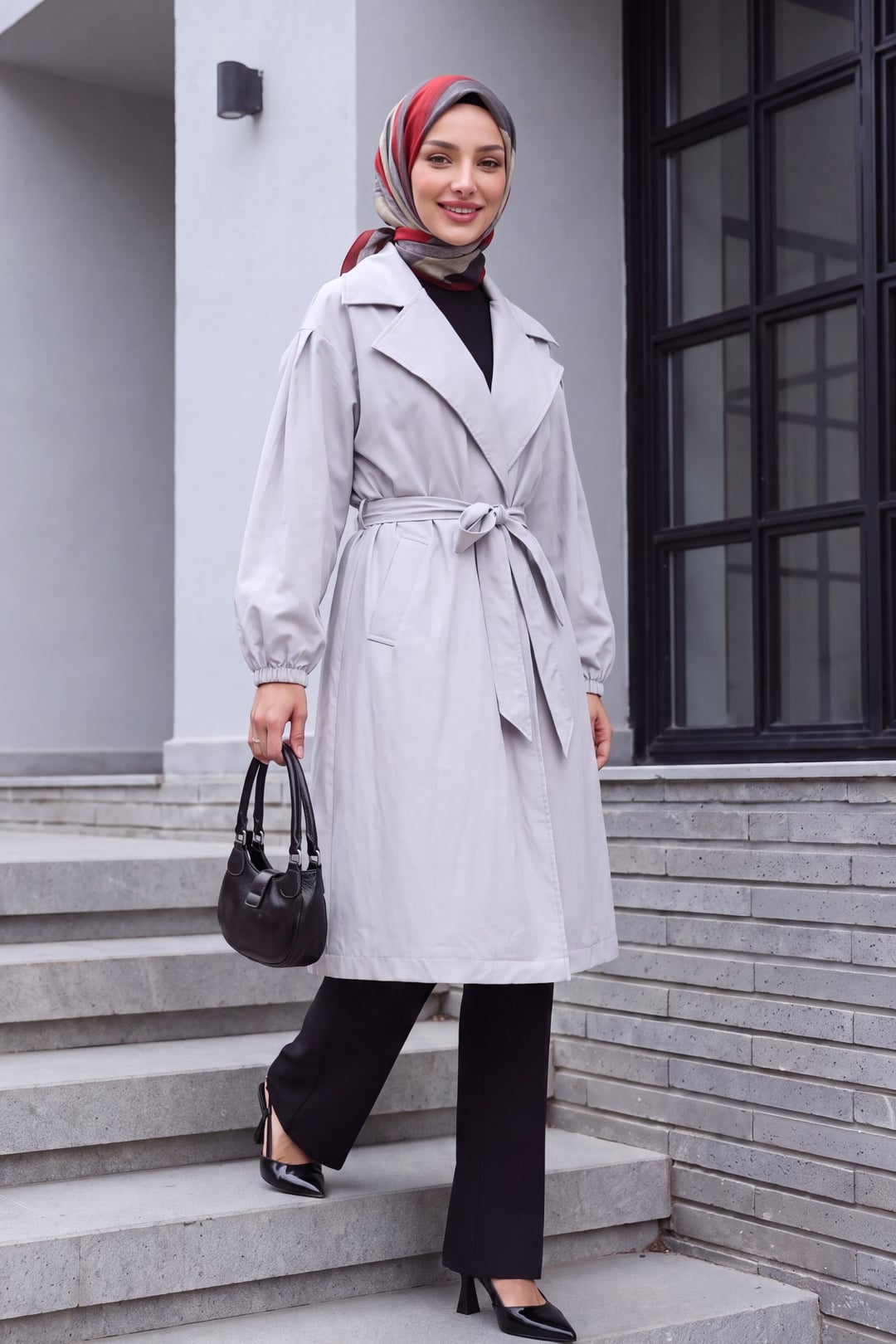 Light Grey Belted Lined Trench Coat with Elastic Cuffs - Podyumplus - by Peralane - photo 2