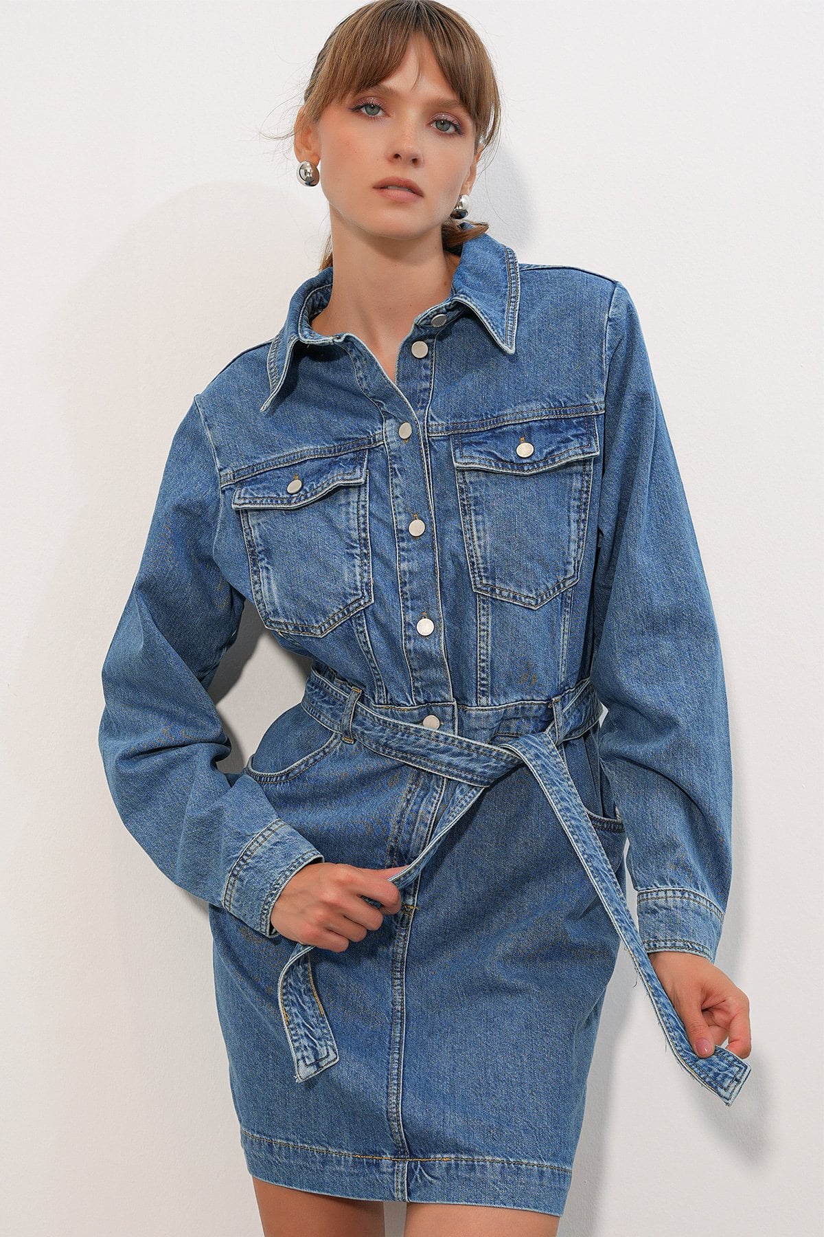Women's Long Sleeve Denim Dress 0614 - Dark Blue - Bigdart - by Peralane - photo 3