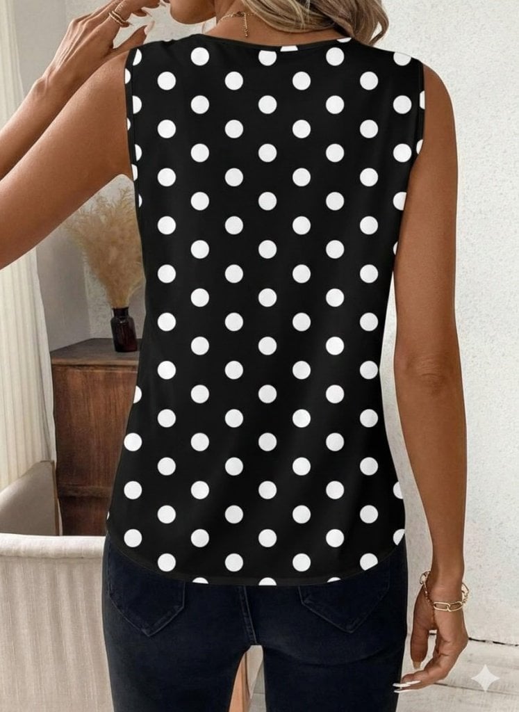 Women's Sleeveless V-Neck Polka Dot Suprem Top, Black - Janes - by Peralane - photo 3