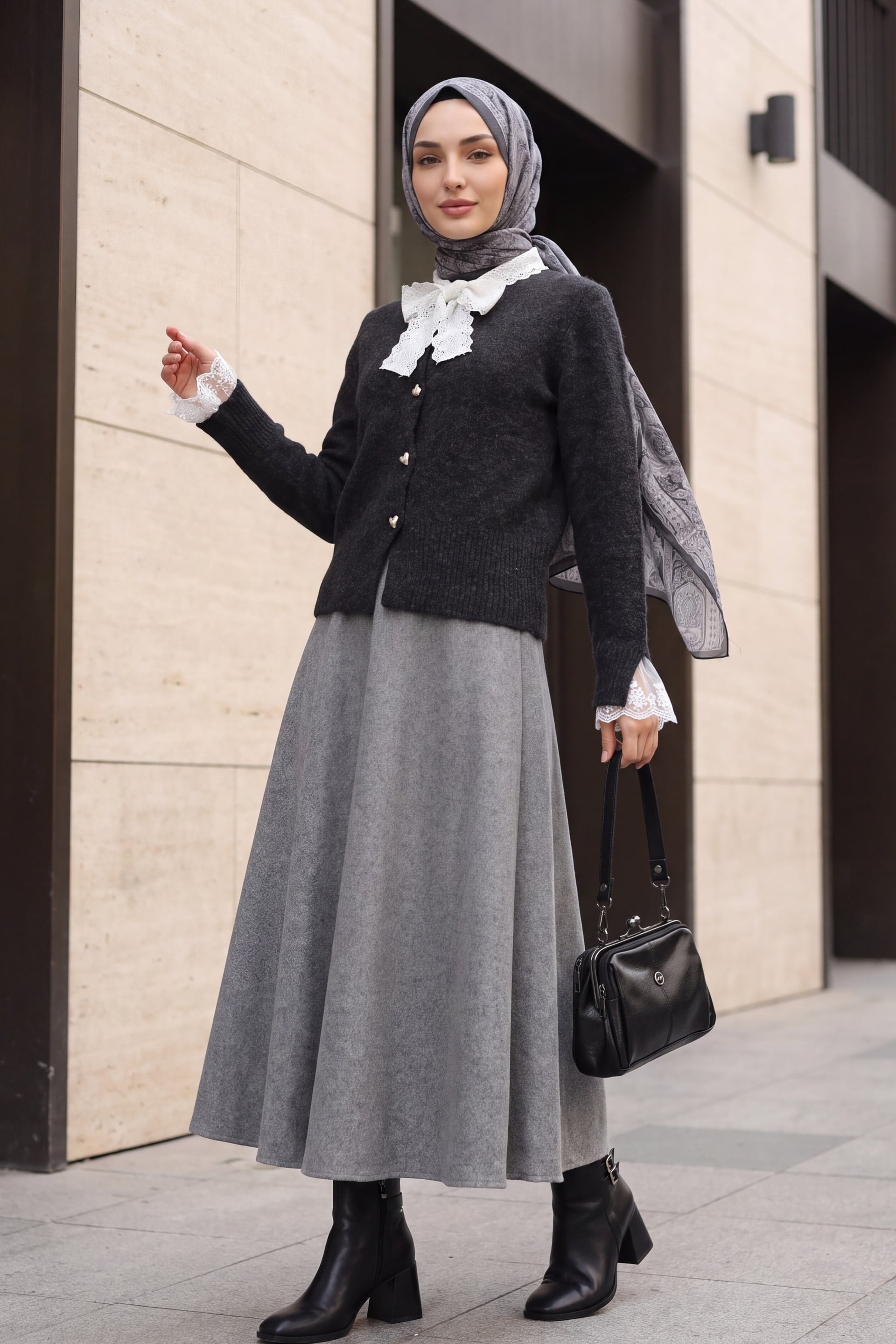Fular Tie Detail Tulle Accent Cardigan - Anthracite - Podyumplus - by Peralane - photo 8