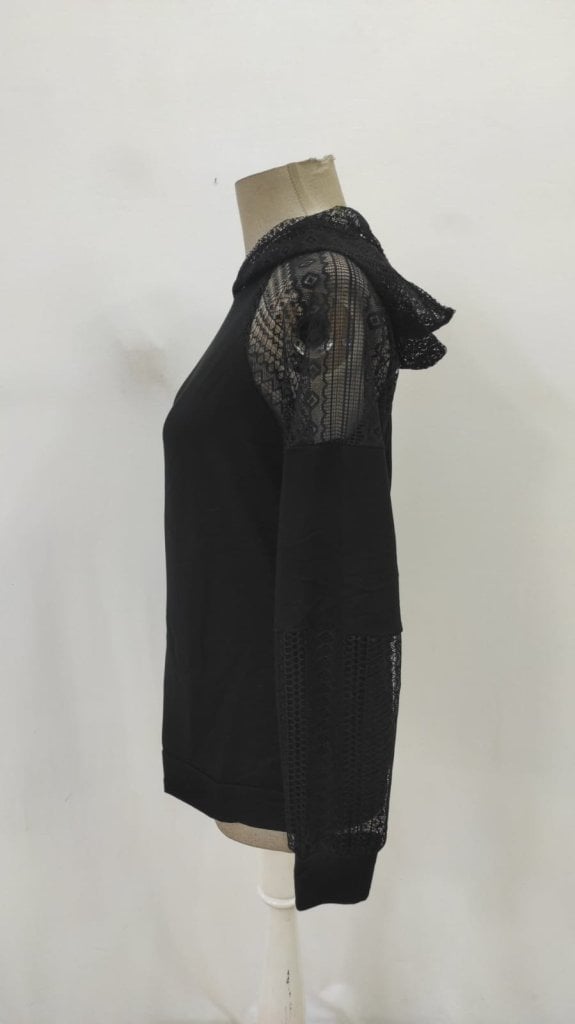 Women's Long Sleeve Lace Hooded Viscose Two-Thread Blouse - Black - Janes - by Peralane - photo 7