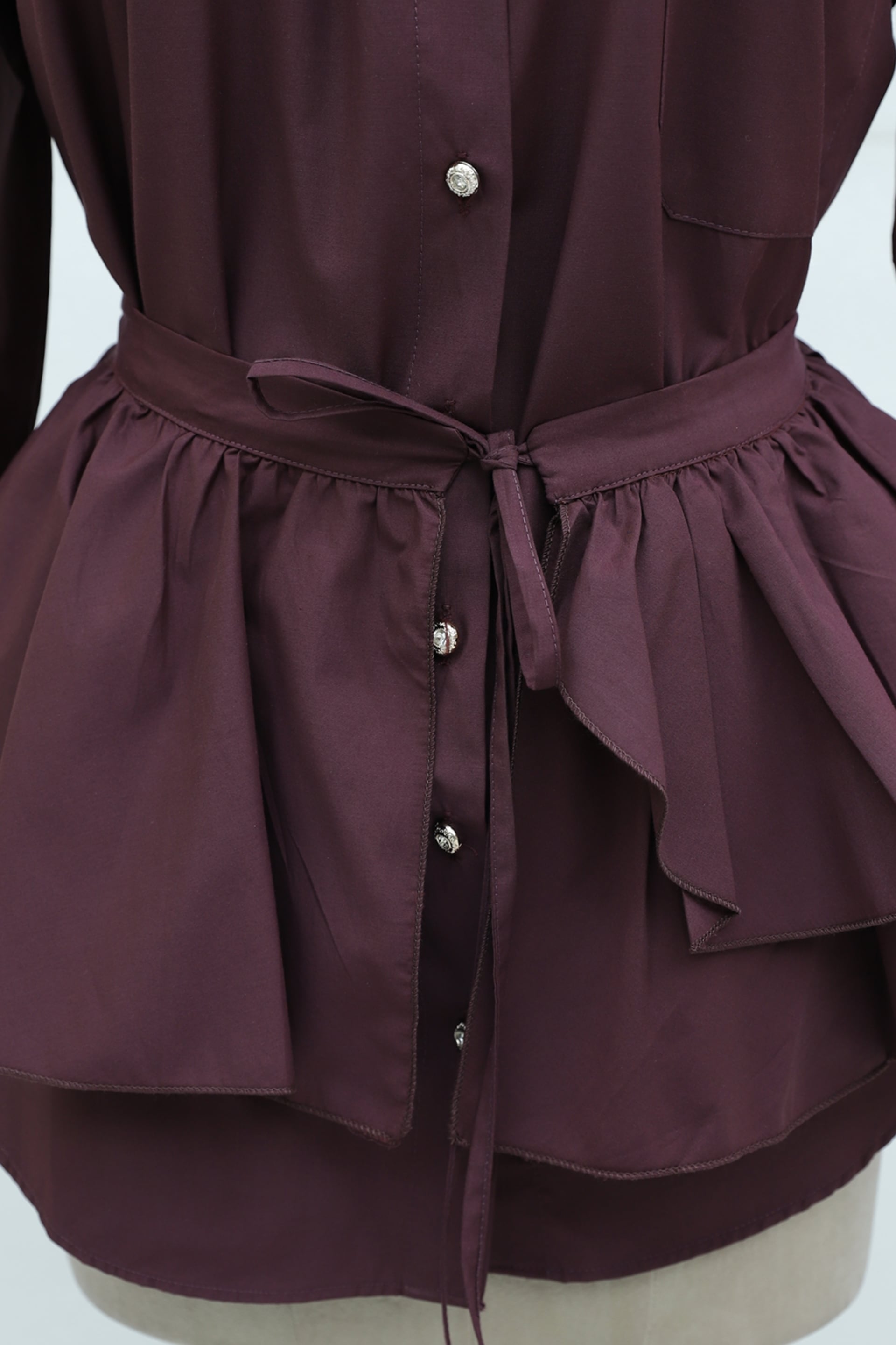Cape Detail Buttoned Oval Cut Poplin Tunic - Burgundy - Podyumplus - by Peralane - photo 10