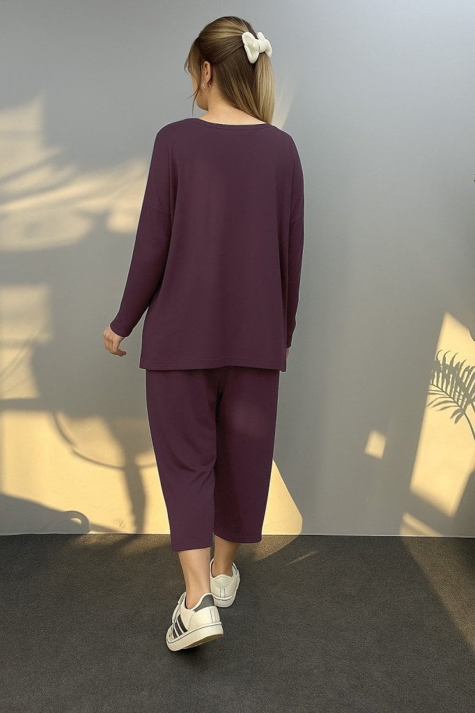 Women's Long-Sleeve Patch Detail Two-Piece Lounge Set in Plum - Janes - by Peralane - photo 2