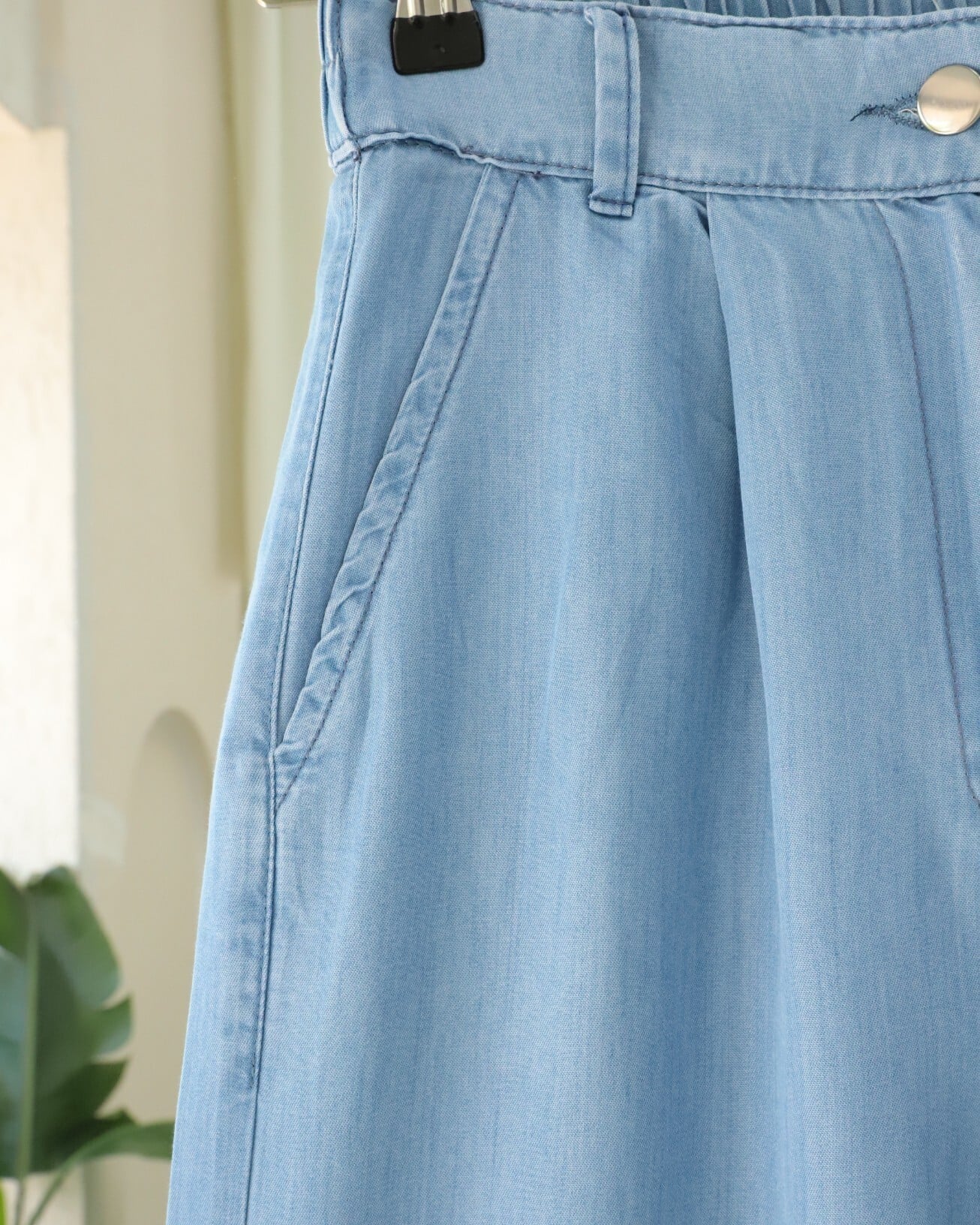 Half Elastic High Waist Wide Leg Denim Trousers - Light Blue - Podyumplus - by Peralane - photo 6