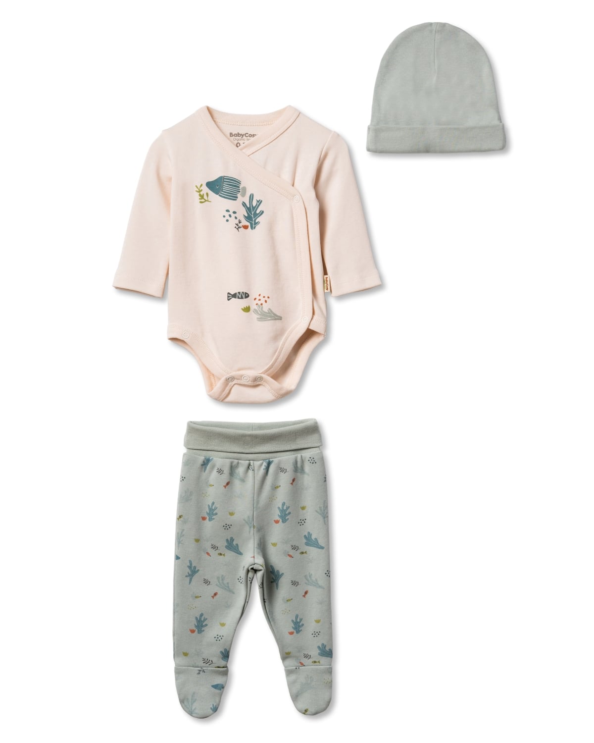 3 Pc Baby Set - Long Sleeve Bodysuit, Pants, Hat - Babycosy - by Peralane