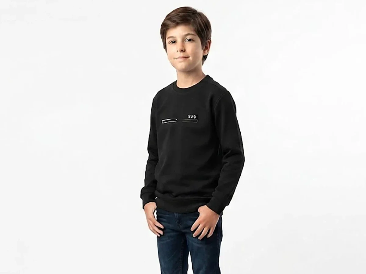 Boys' Embroidered Crew Neck Sweatshirt - Black (Pack of 4) - Tanem Kids - by Peralane
