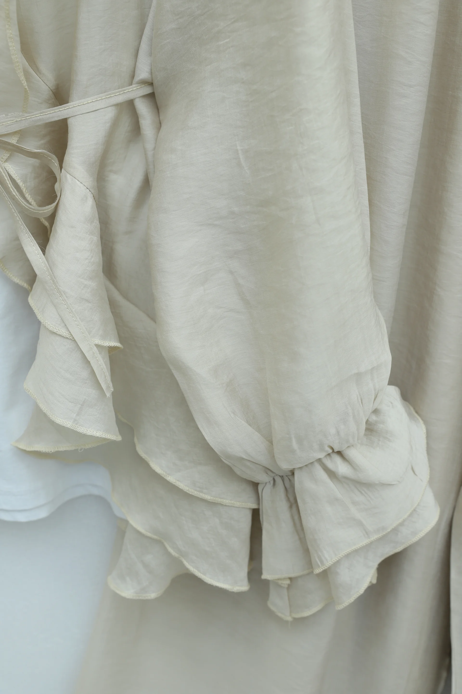 Ruffled Collar Tie Waist Modest Set with Wide-Leg Trousers - Stone - Podyumplus - by Peralane - photo 8