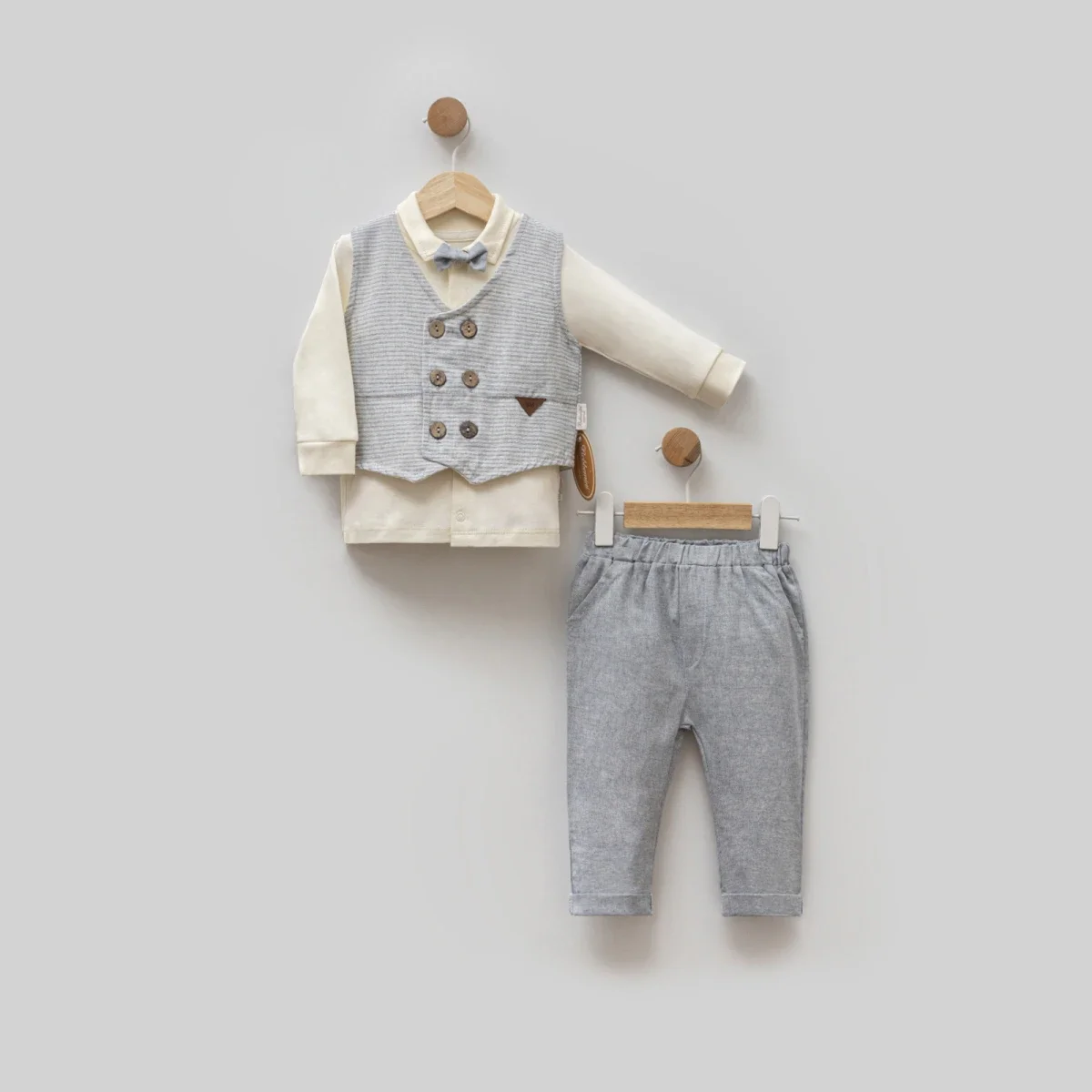 Baby Boy 5-Piece Formal Suit Set with Waistcoat and Bow Tie - Light Blue - Bebbemini - by Peralane