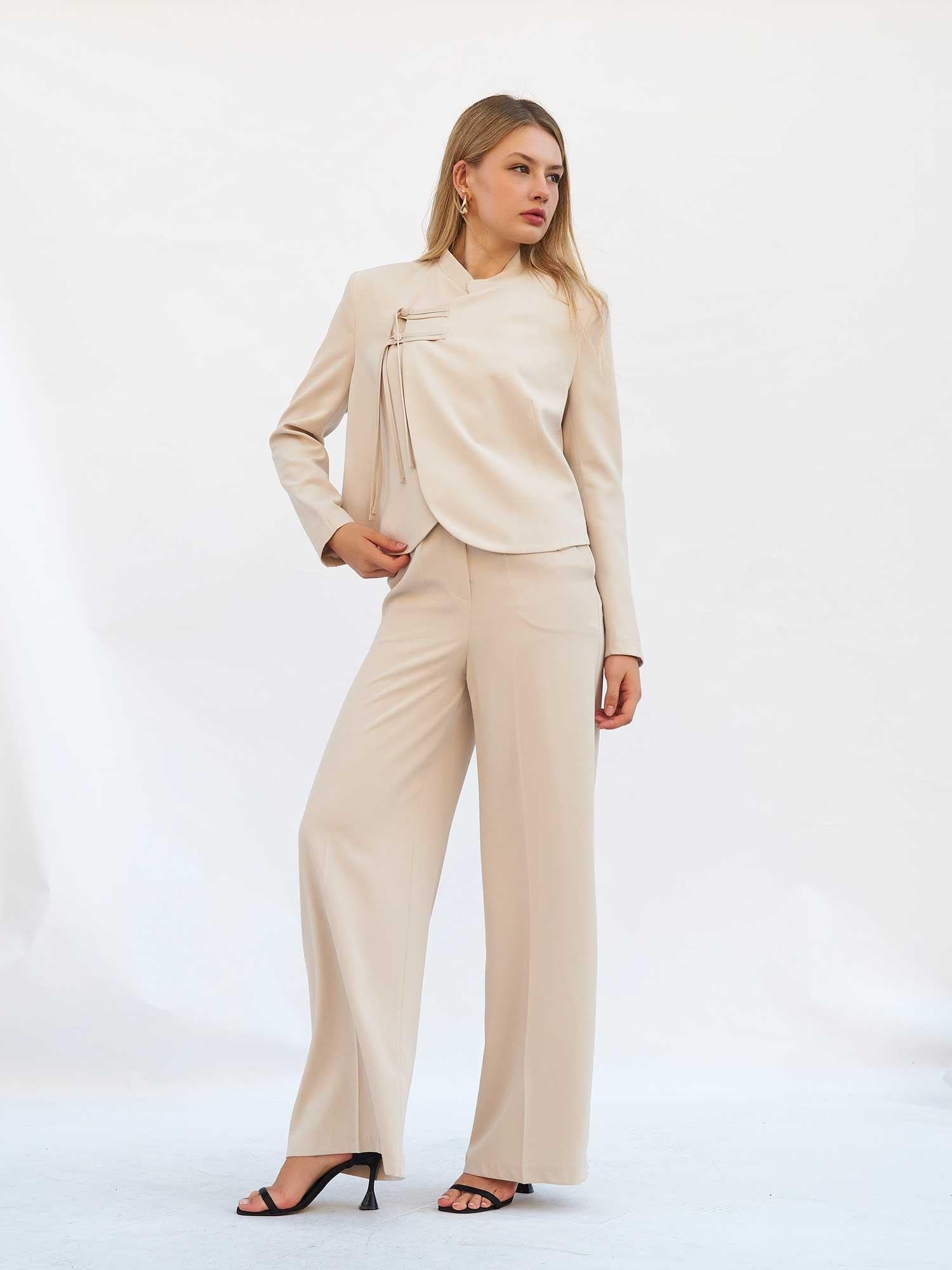 Women's Beige Asymmetric Jacket and Trousers Set - Lefon - by Peralane - photo 5