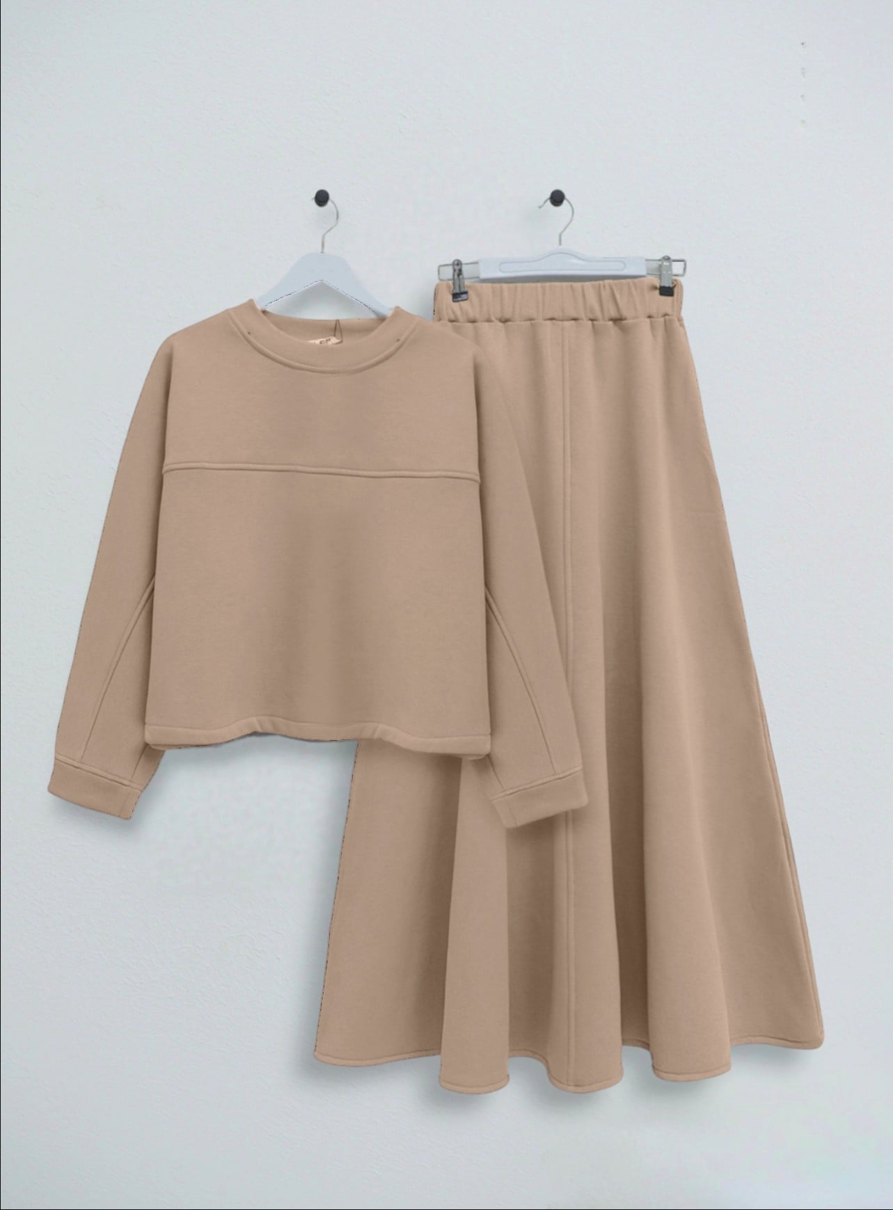 Three-Thread Brushed Sweatshirt and Skirt Set - Mink - Podyumplus - by Peralane