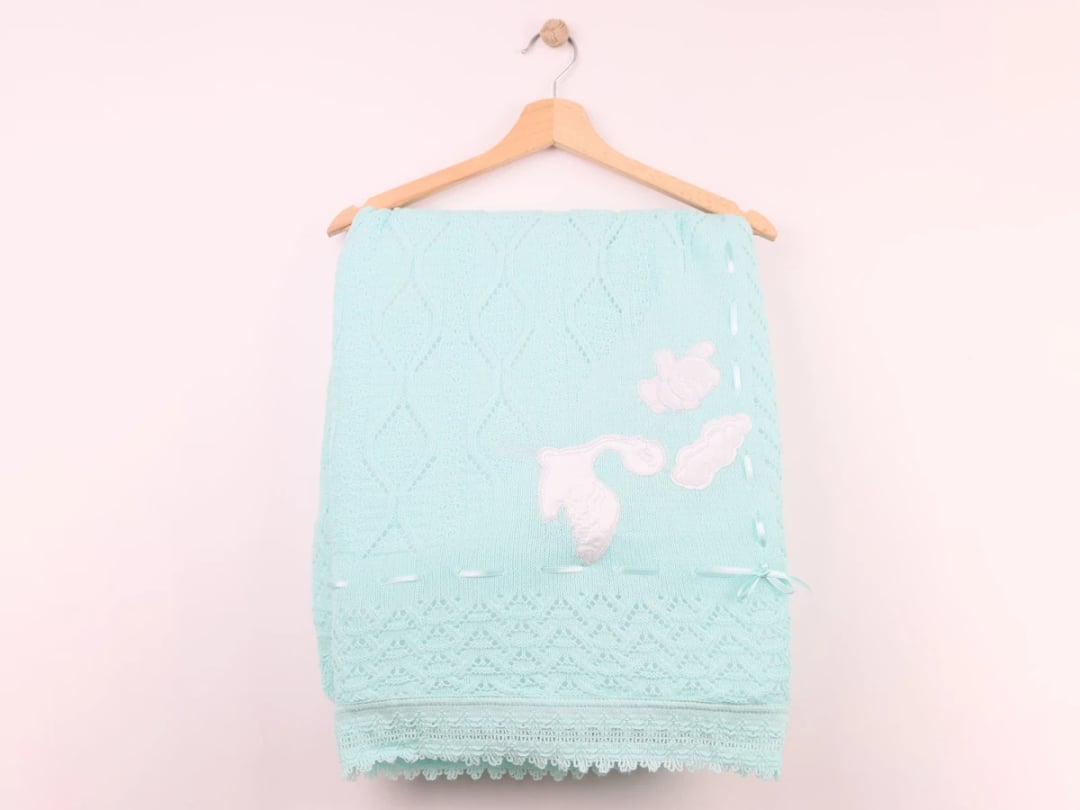Mint Green Baby Blanket with Stork Embroidery - Mizmiz - by Peralane