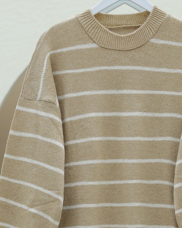 Fine Striped Slit Knit Tunic - Beige - Podyumplus - by Peralane - photo 4