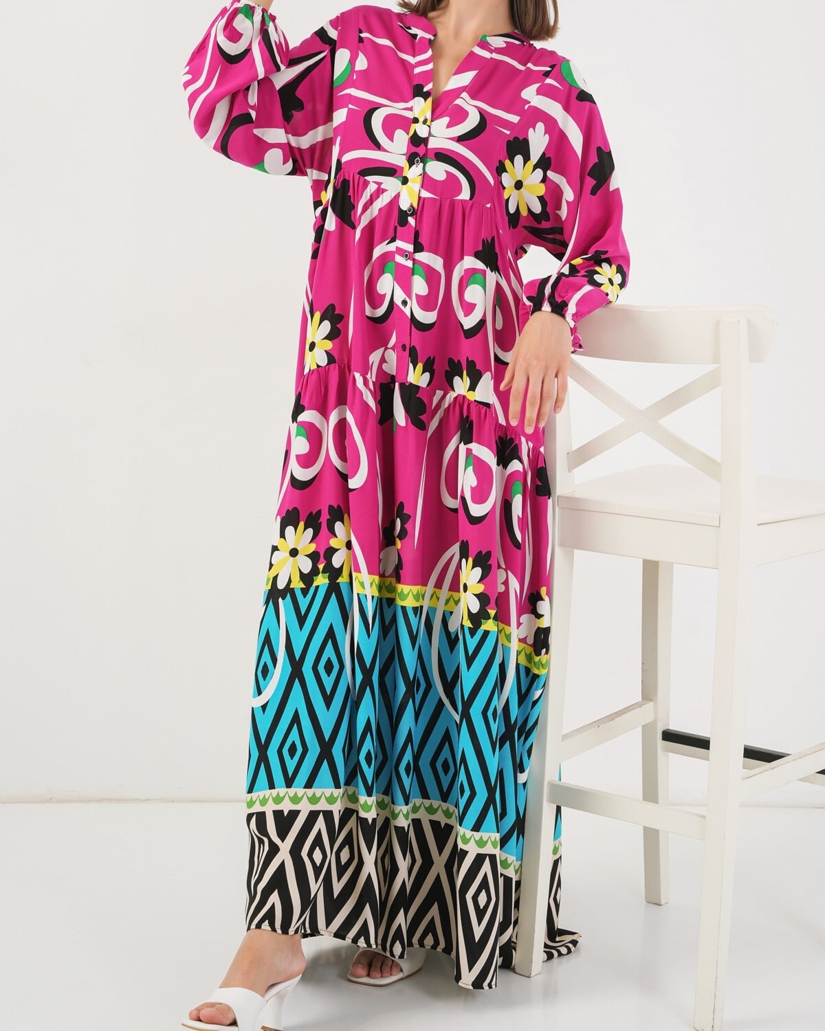 Women's Fuchsia Floral Abstract Print Maxi Dress - Wholeskop - by Peralane - photo 5