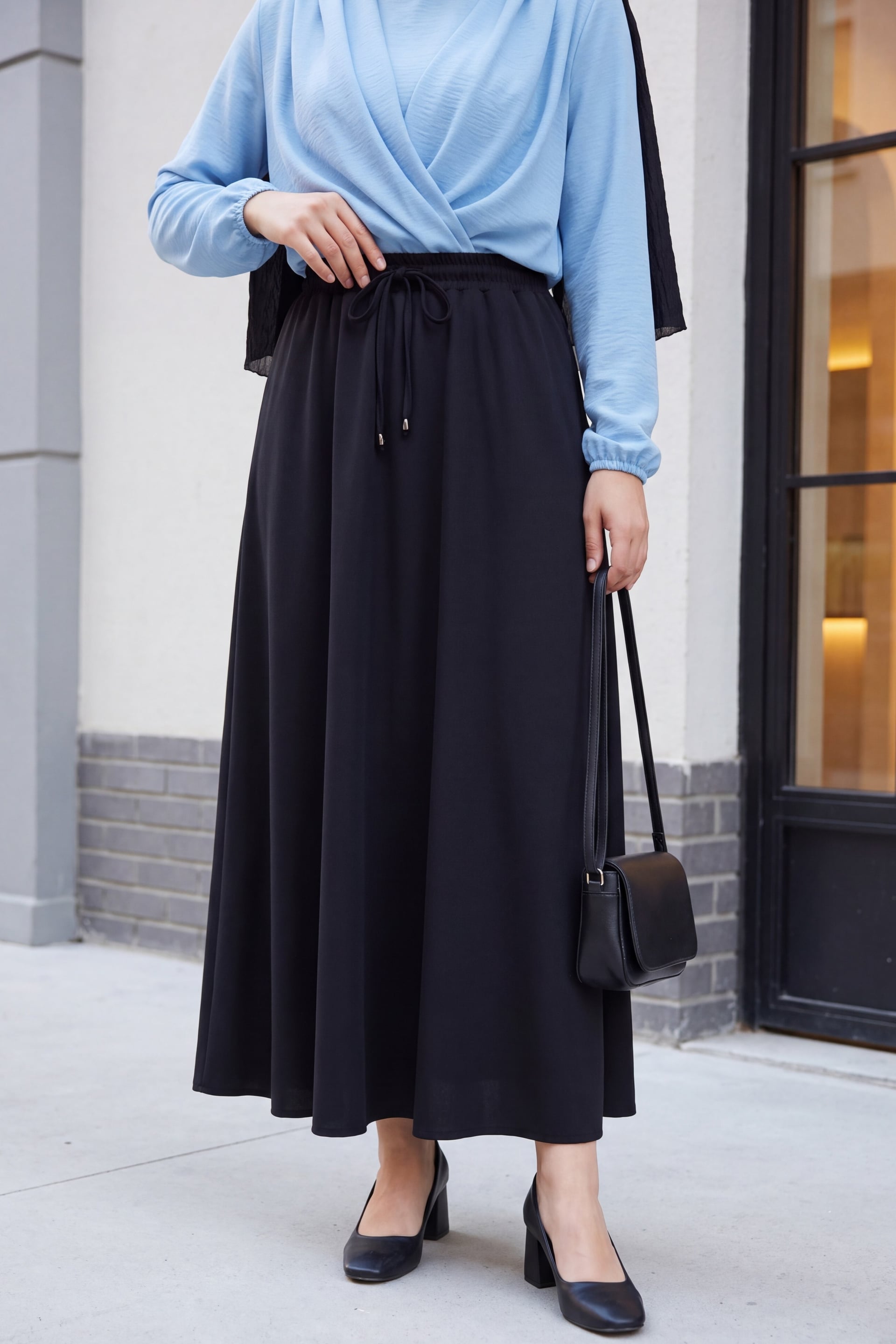 Black Drawstring Waist Pocket Jersey Skirt - Podyumplus - by Peralane - photo 3