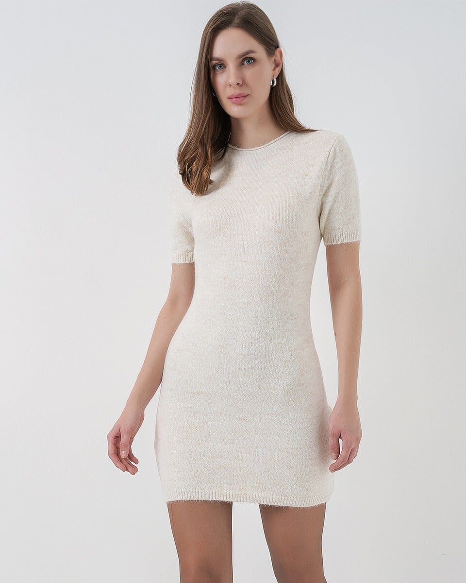 Women's Short Sleeve Knit Dress - Cream - Bigdart - by Peralane