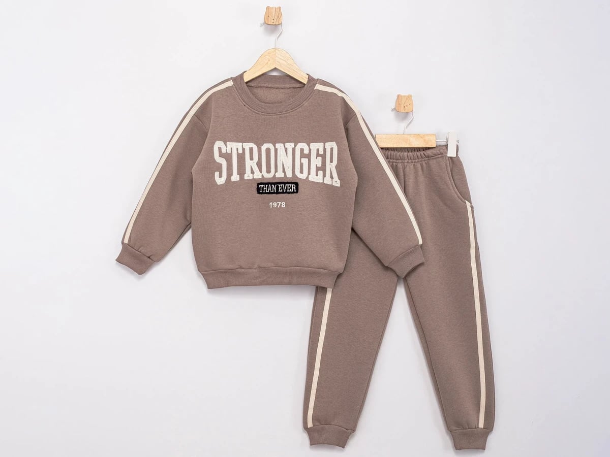 Boys' Two-Piece Sweatshirt and Pants Set in Brown - Feely Kids - by Peralane