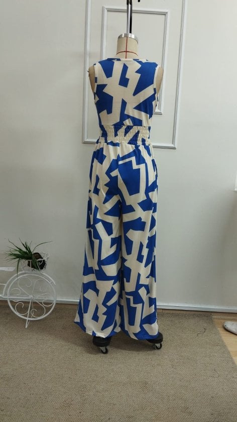 Women's Sleeveless Wrap-Neck Belted Wide-Leg Jumpsuit with Abstract Print - Janes - by Peralane - photo 5