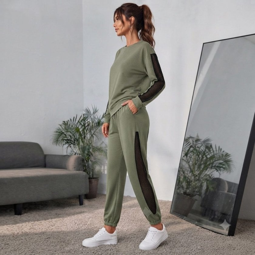 Women's Long Sleeve Crew Neck Top and Trousers Two-Piece Set with Mesh Tulle Detail - Janes - by Peralane - photo 3