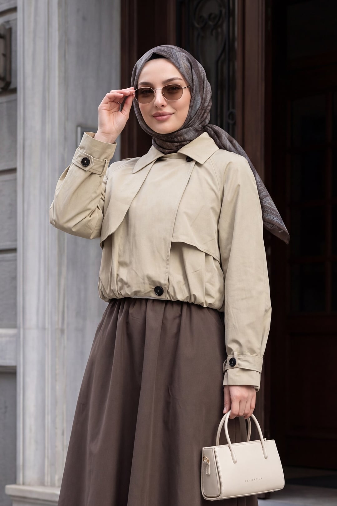 Beige Bolero Detail Elastic Waist Crop Jacket - Podyumplus - by Peralane