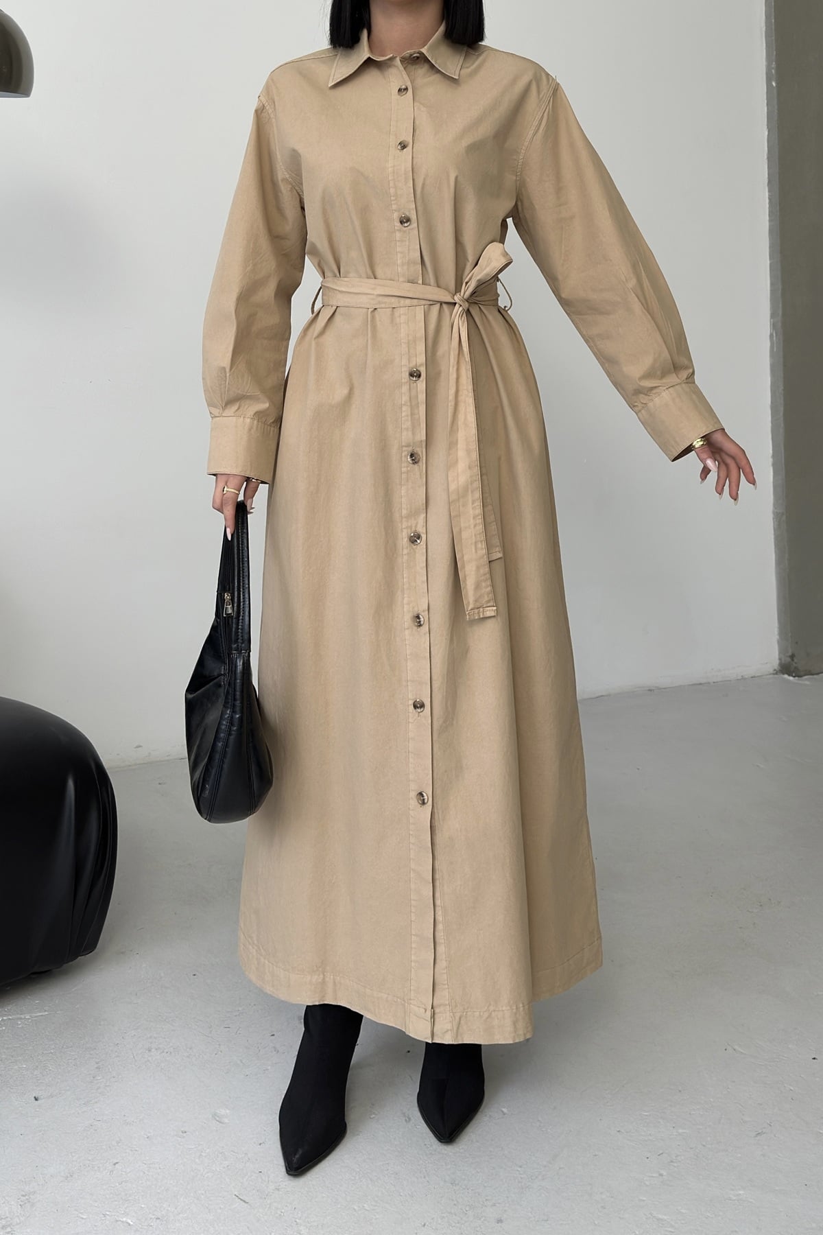 Button-Front Long Denim Dress in Camel - Xlove - by Peralane - photo 4