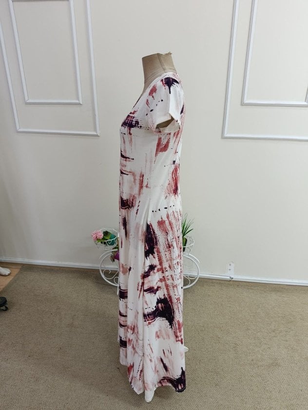 Women's Short Sleeve V-Neck Patterned Long Suprem Dress - Janes - by Peralane - photo 5