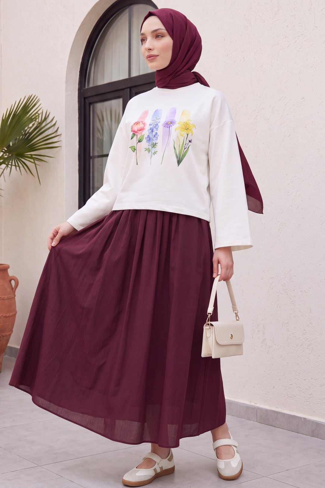 Floral Print Crew Neck Oversize 2-Thread Jersey Sweatshirt - Ecru - Podyumplus - by Peralane - photo 6