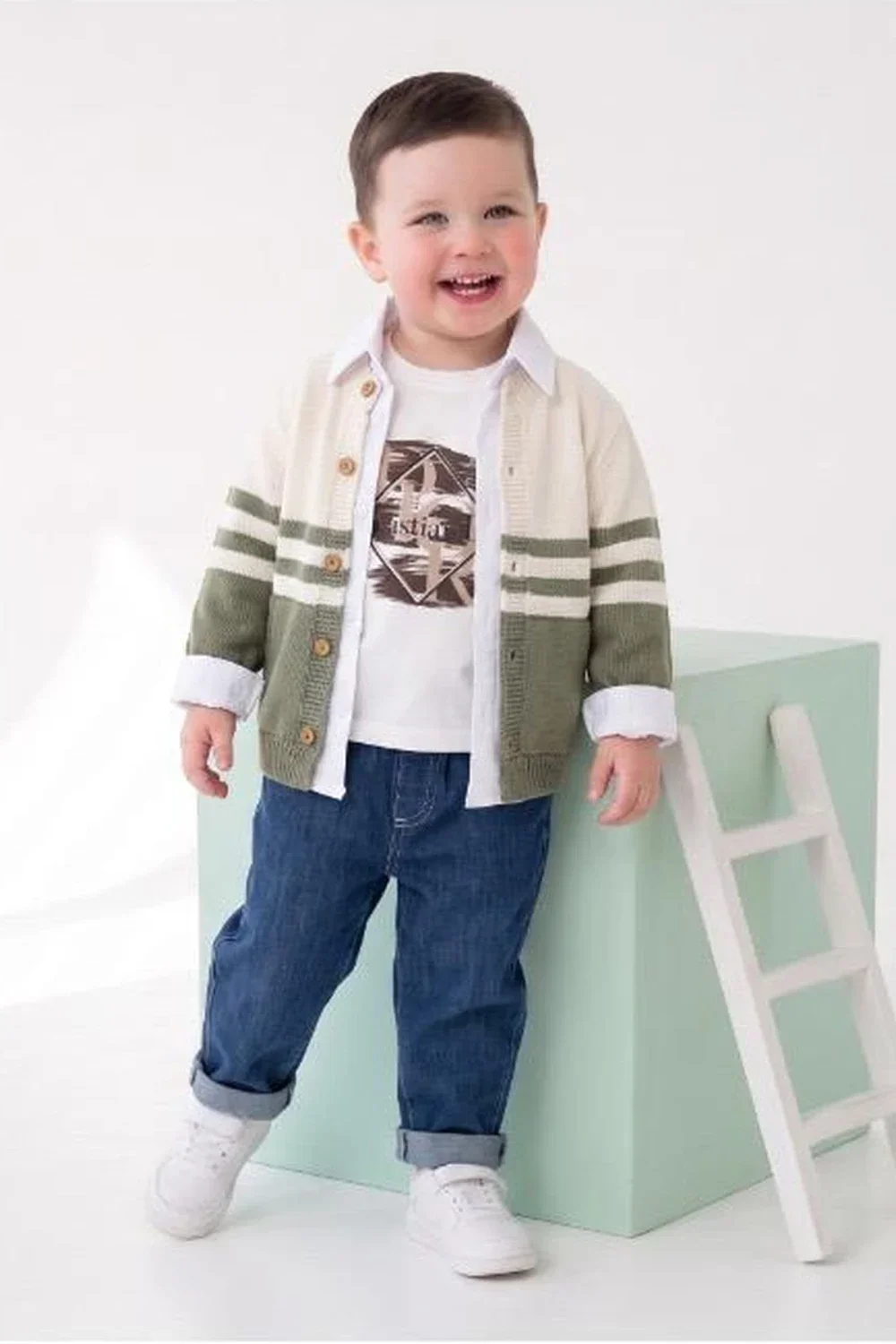 Boys' Knitted Cardigan and T-Shirt Set - Green - Has Bereket - by Peralane