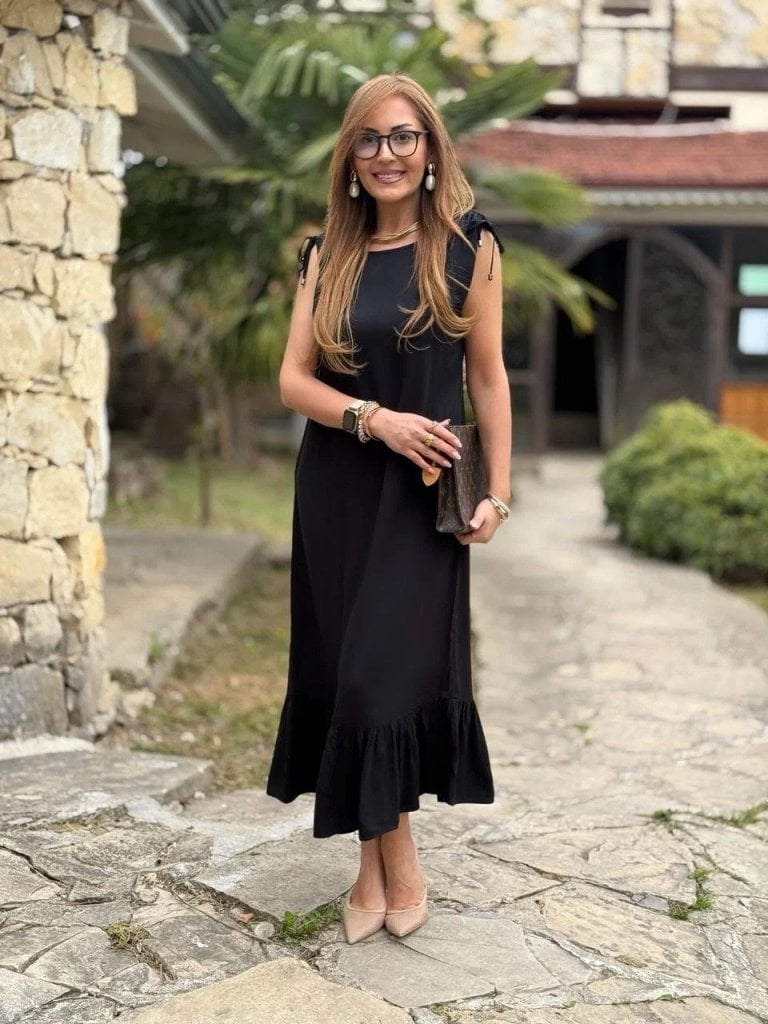 Women's Sleeveless Black Midi Dress with Ruffled Hem - Janes - by Peralane - photo 4