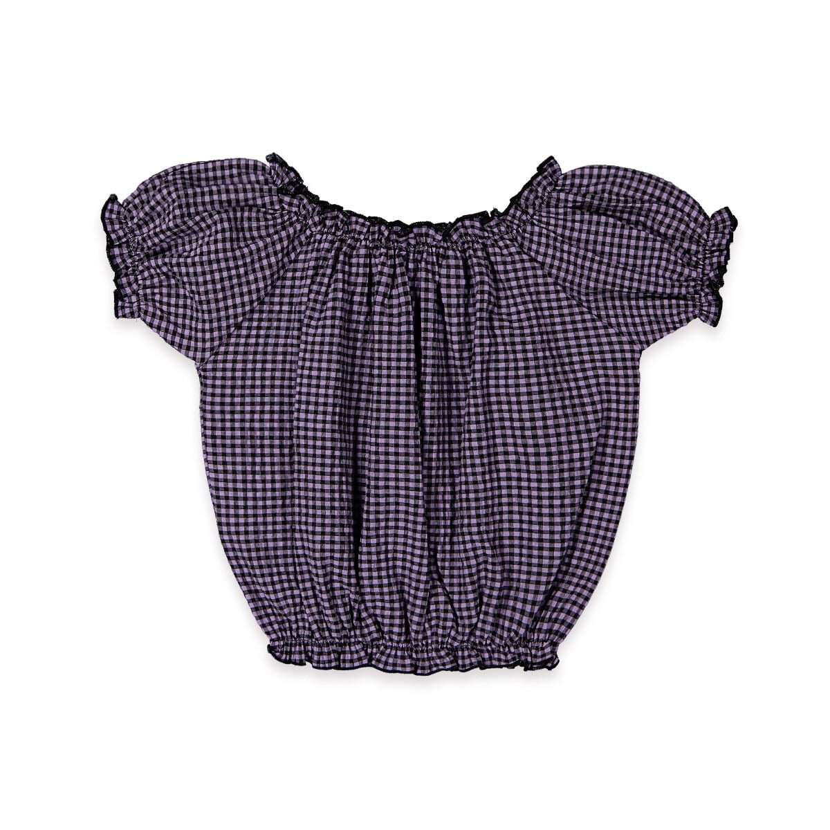 Girl's Off-Shoulder Gingham Blouse - Purple and Black Check - Pack of 4 - Busra Bebe - by Peralane