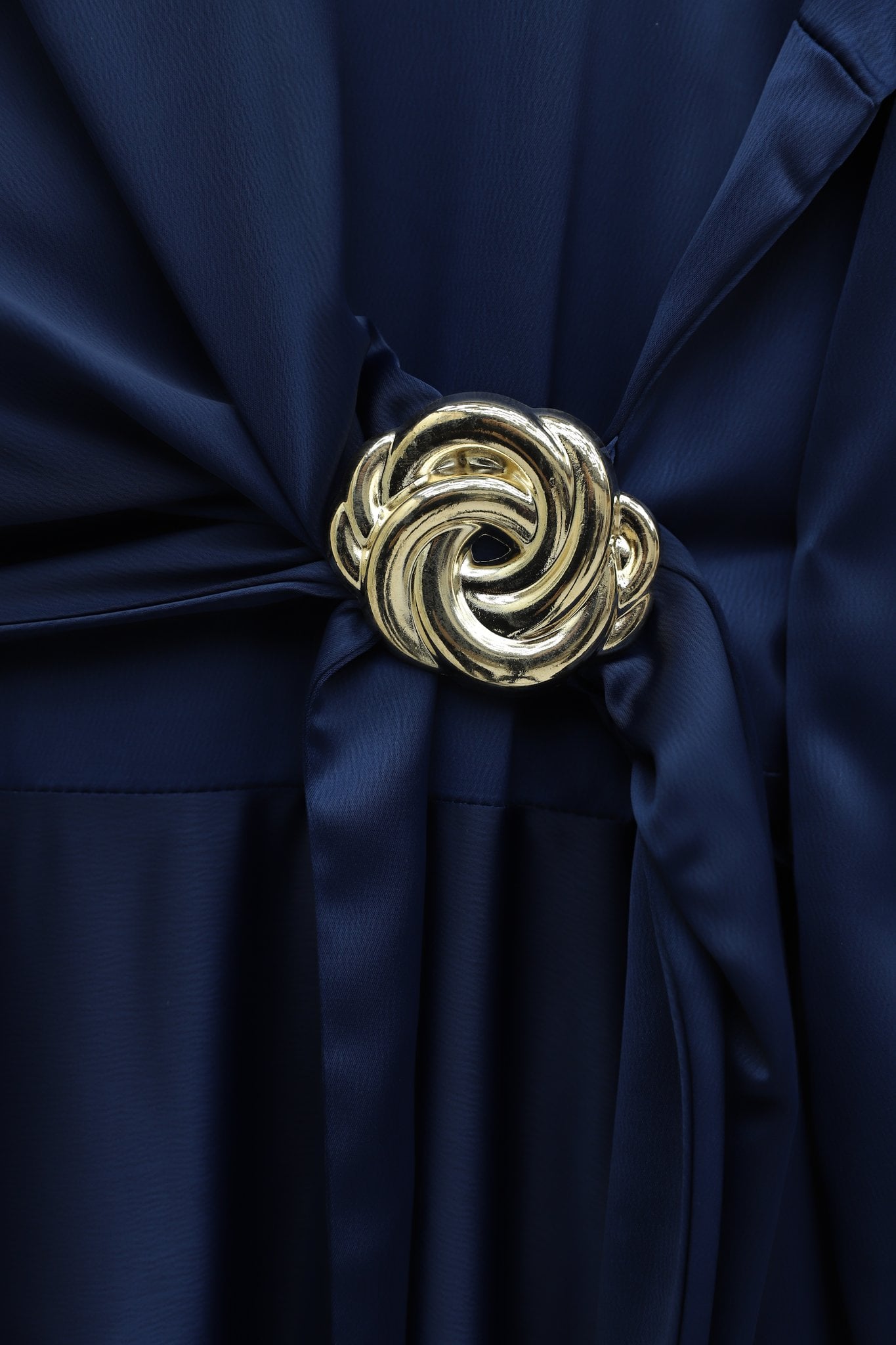 Navy Blue Side-Laced Satin Evening Dress with Belt Buckle - Podyumplus - by Peralane - photo 6