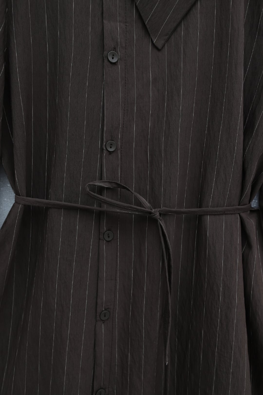 Women's Crinkle Pinstripe Side-Collar Blouse with Tie Belt - Brown - Podyumplus - by Peralane - photo 5