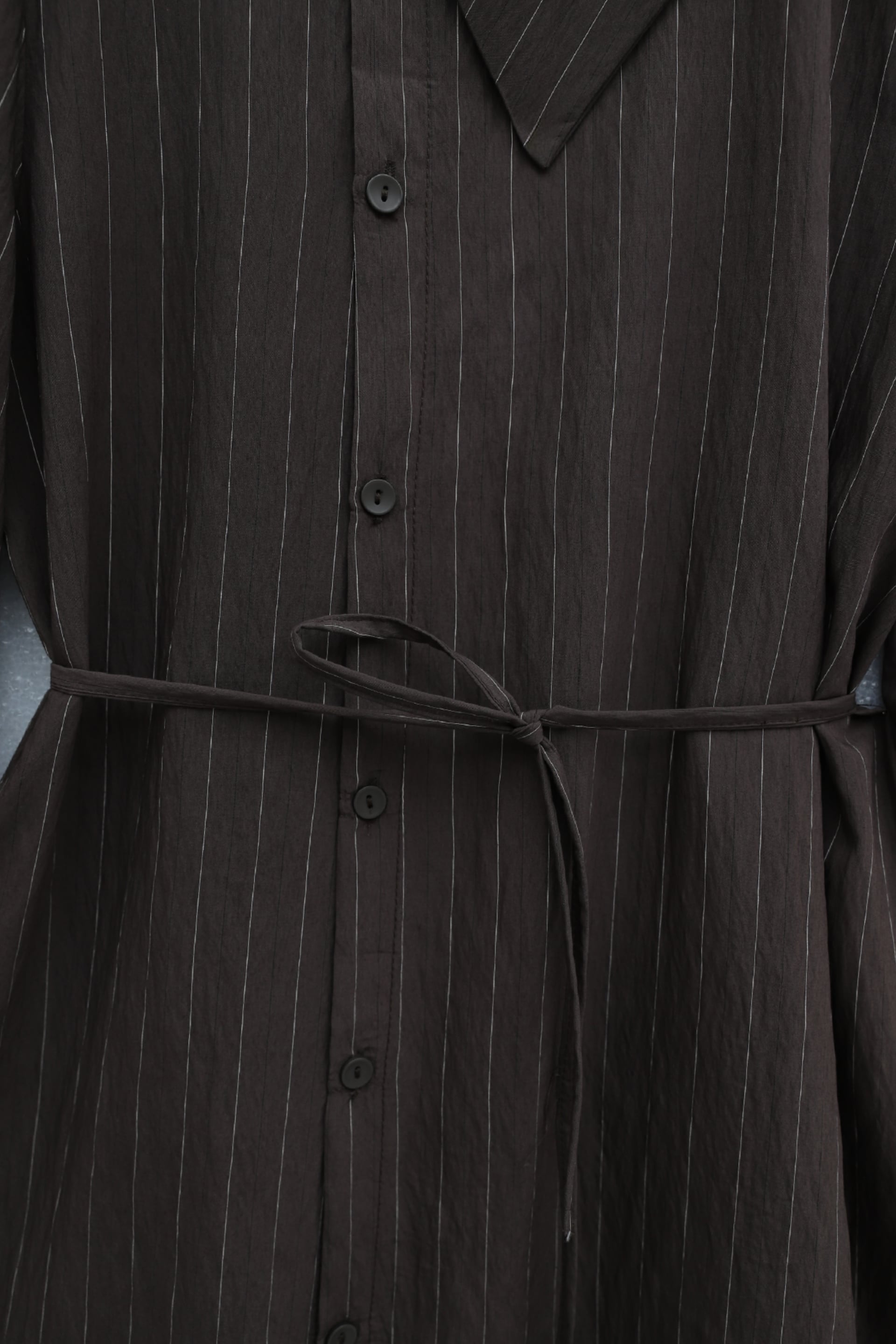Women's Crinkle Pinstripe Side-Collar Blouse with Tie Belt - Brown - Podyumplus - by Peralane - photo 5