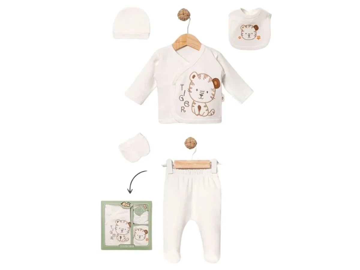 Tiger Detail 5-Piece Hospital Exit Baby Boy Bodysuit Set - Baby Zuhu - by Peralane