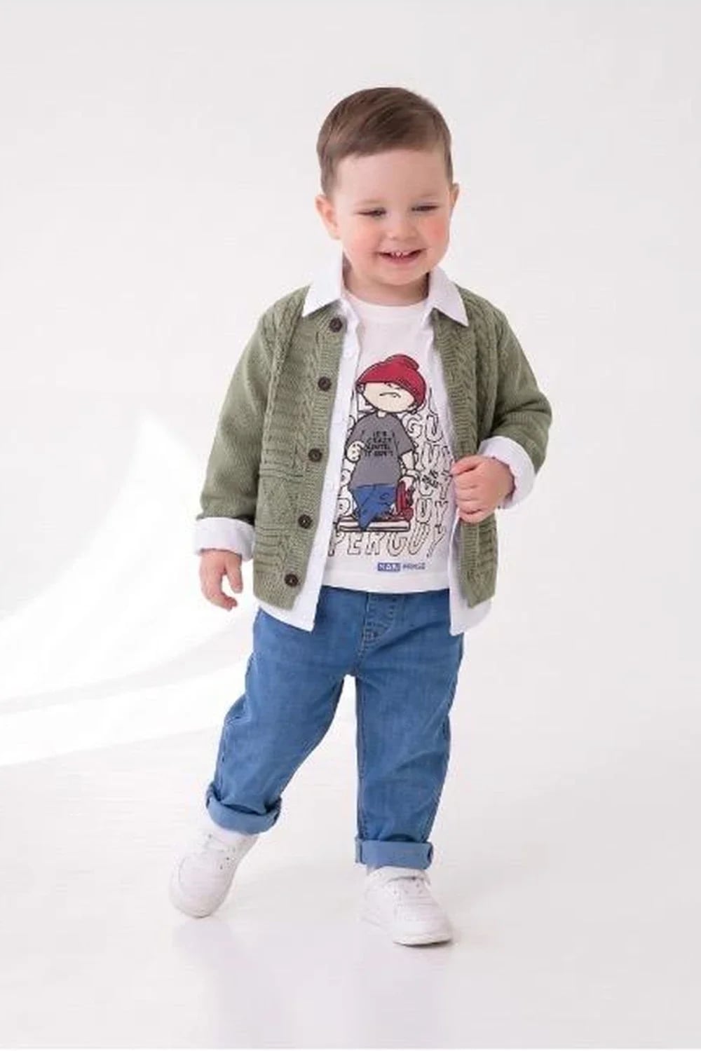Boys' Knit Cardigan and T-Shirt Set - Green - Has Bereket - by Peralane